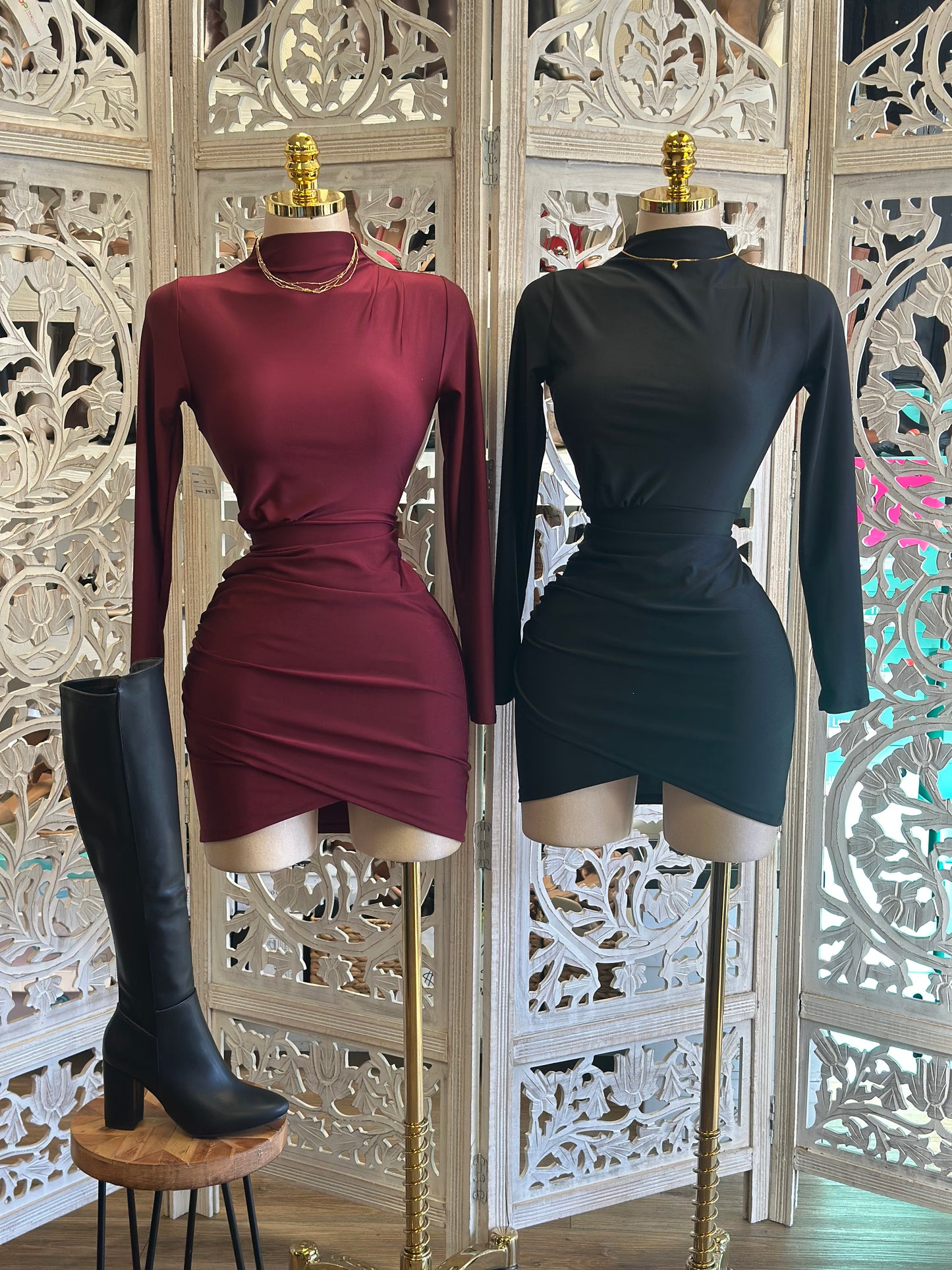 Wrapped Long Sleeve Mini Dress- Stretchy,Estira