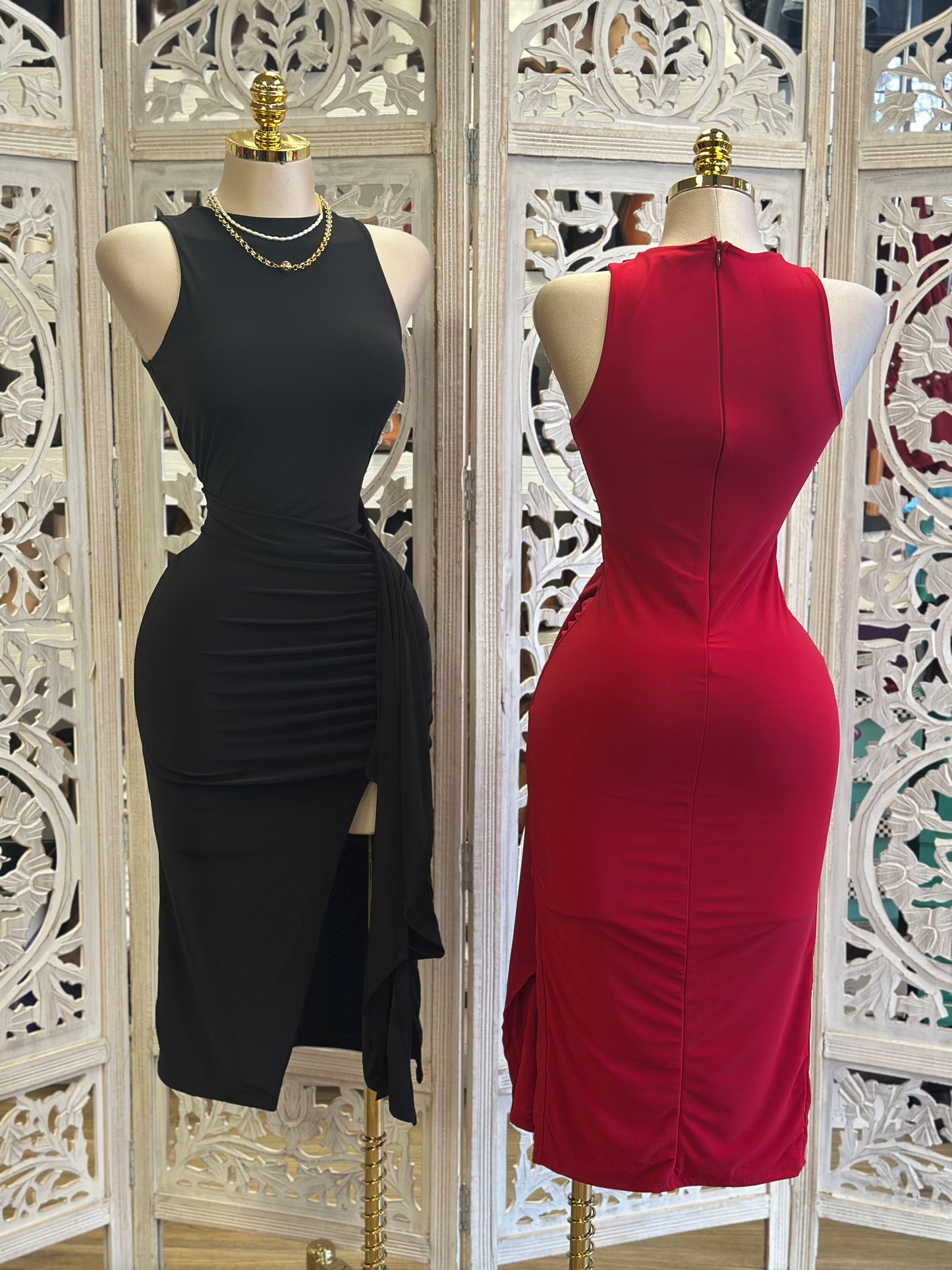 Knotted Sleeveless Midi Dress-Stretchy,Estira