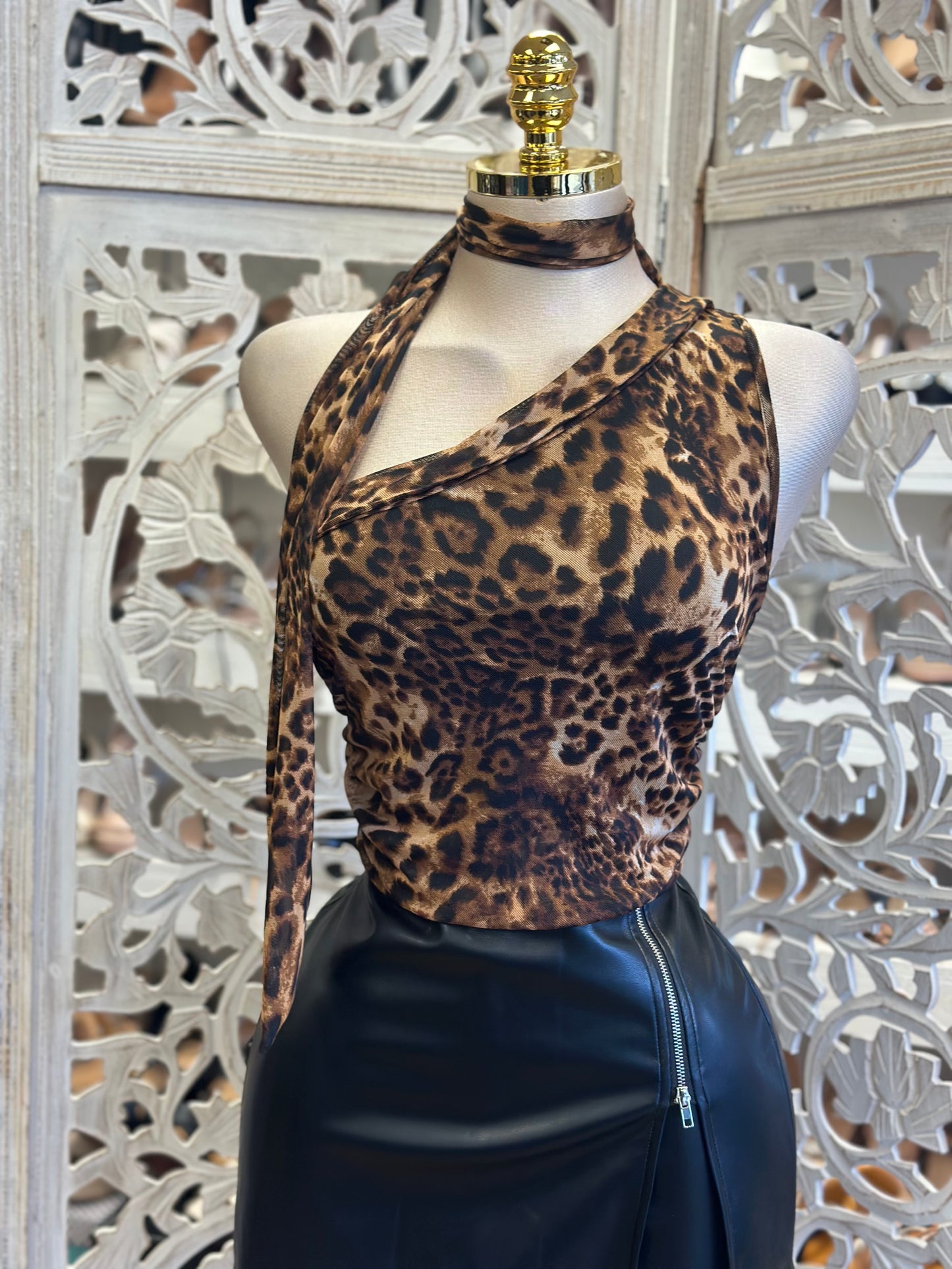 Cheetah Print Scarf Top - Estira, Stretchy