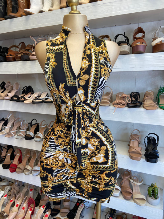 Chain Print Knotted Dress