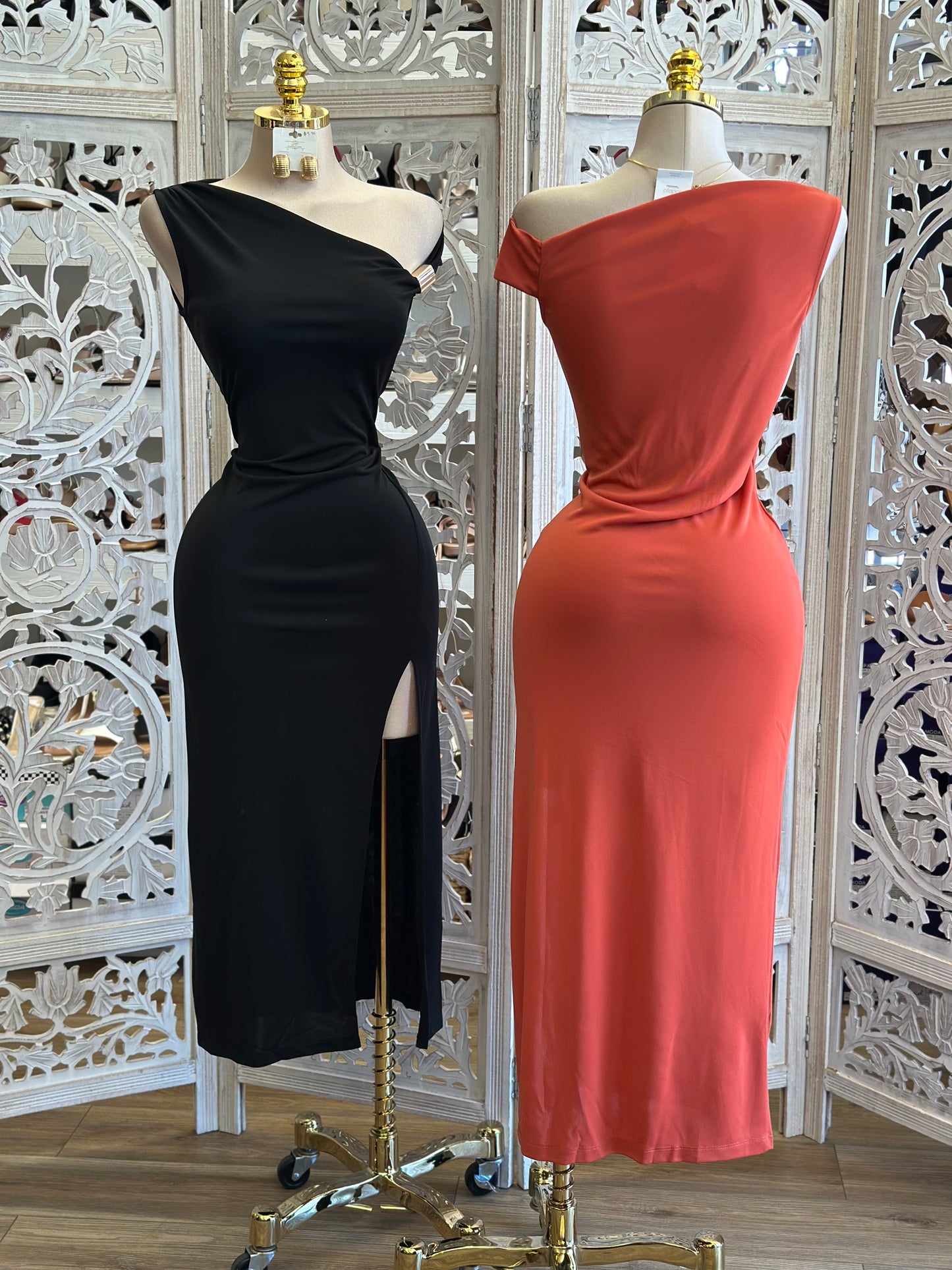 Asymmetrical High Slid Midi Dress- Stretchy