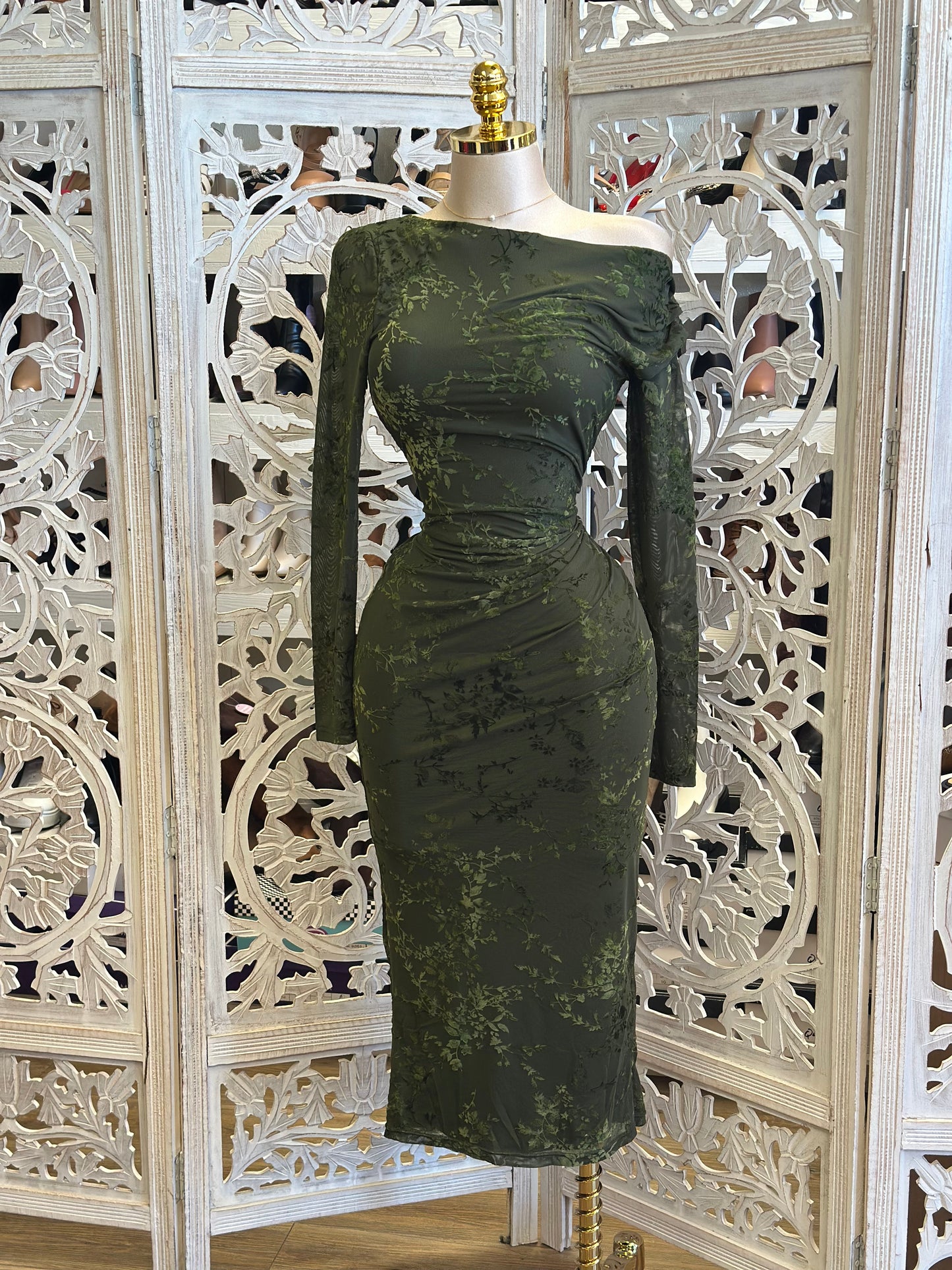 Asymmetrical Velvet Vine  Dress-Stretchy, Estira