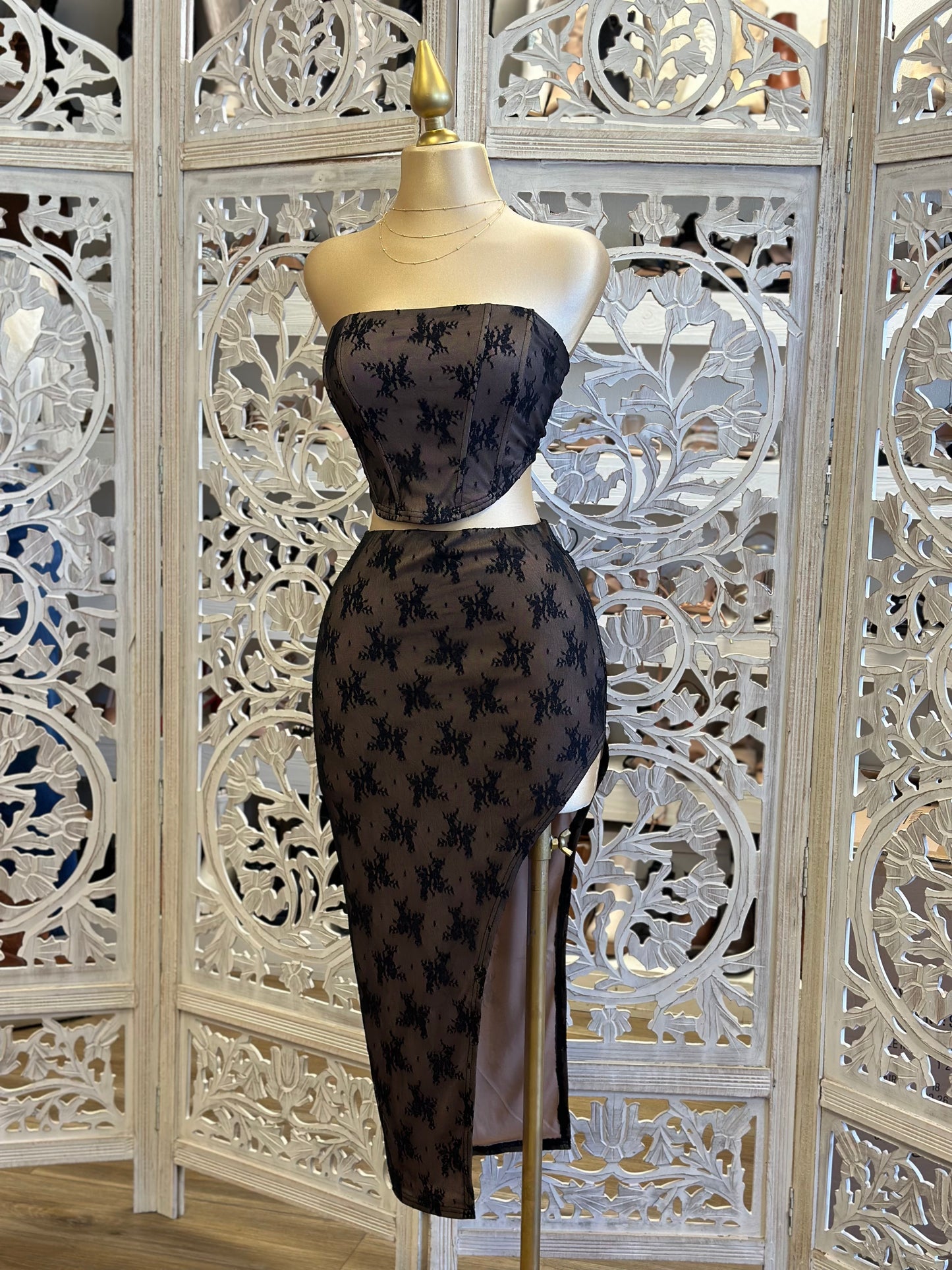 Lace Black Strapless Set- Stretchy