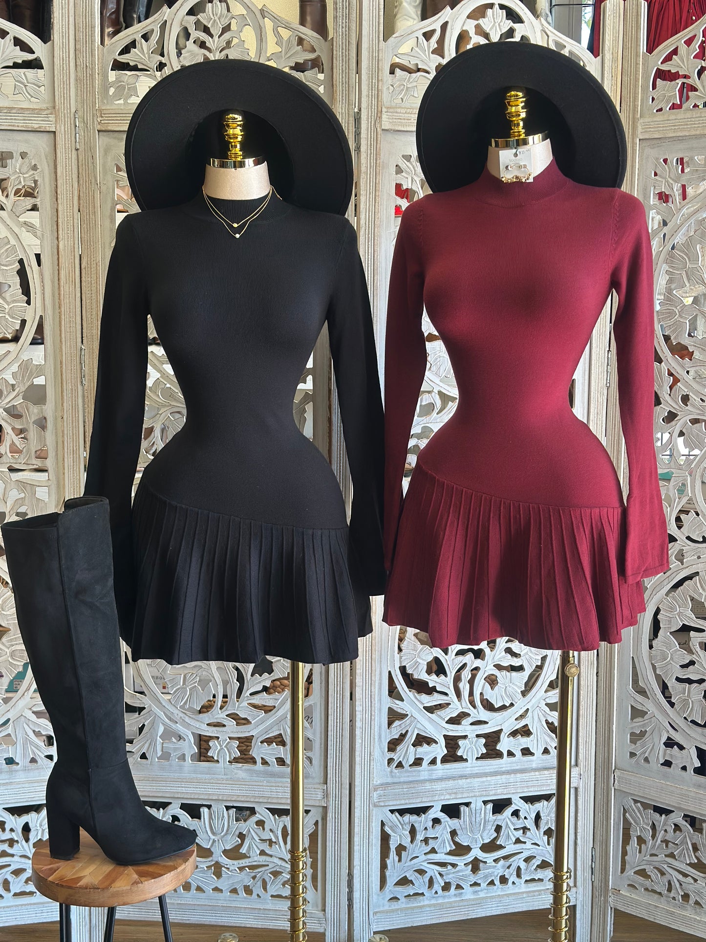 Pleated Sweater Mini  Dress- Stretchy,Estira