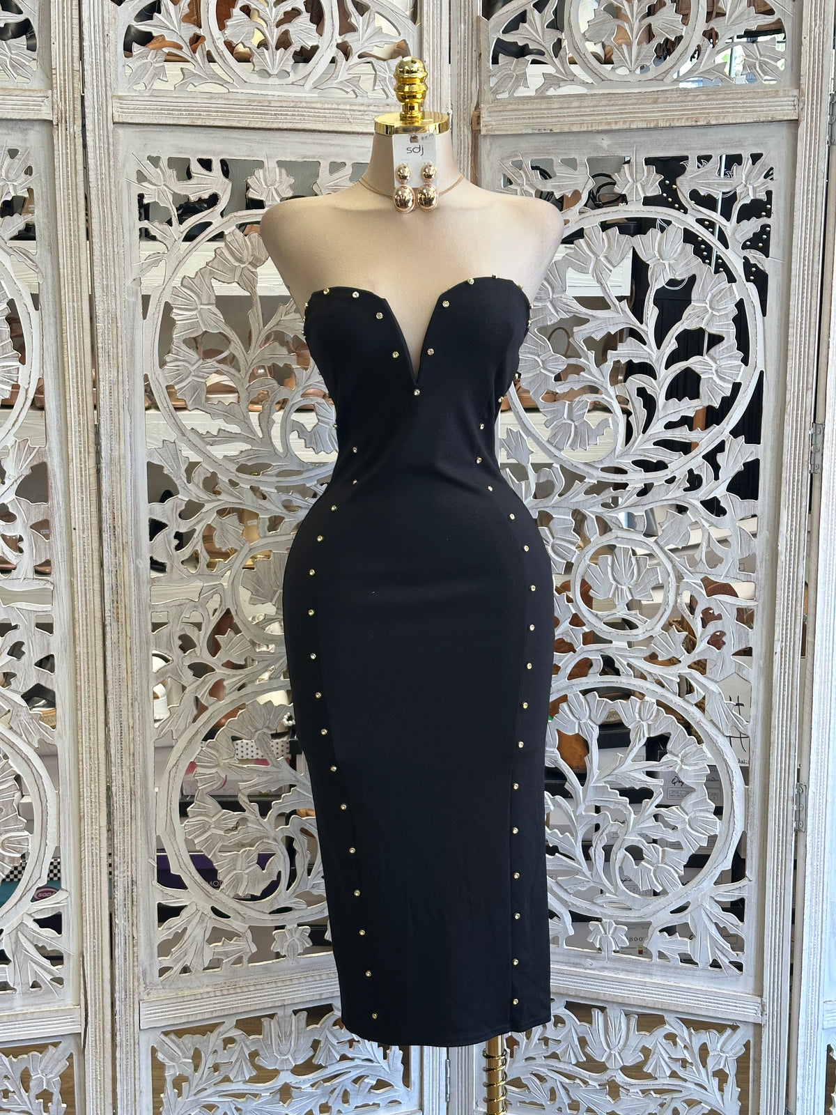Vector Plunge Midi Dress- Estira, Stretchy