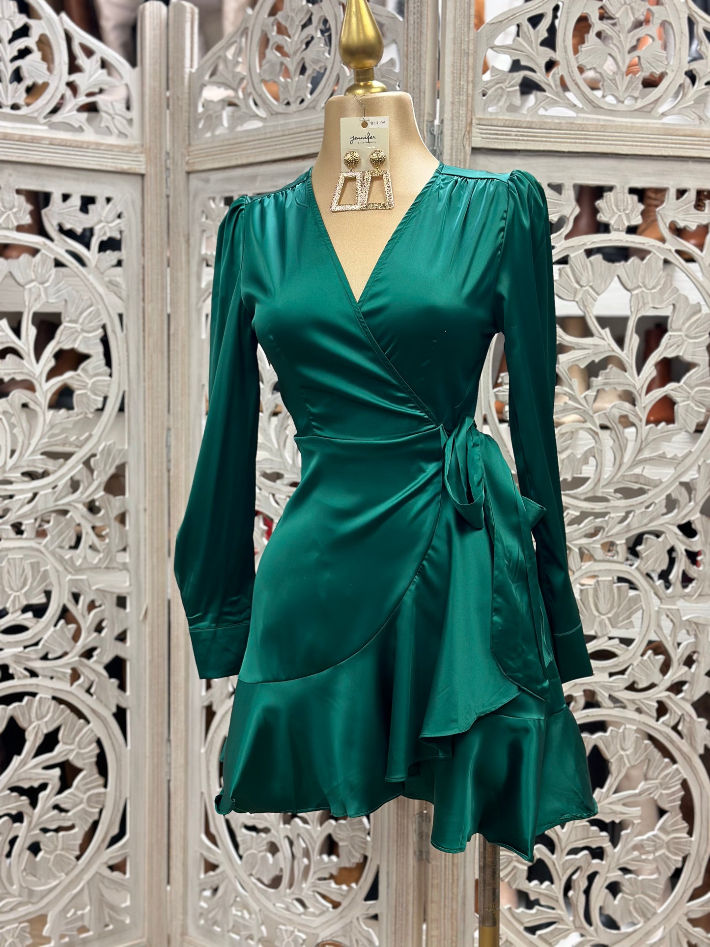 Forest Green Silky Wrapped Dress