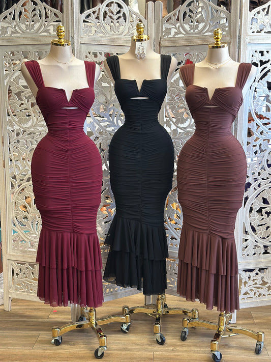 Cuts Midi Elegant Dress- Estira, Stretchy