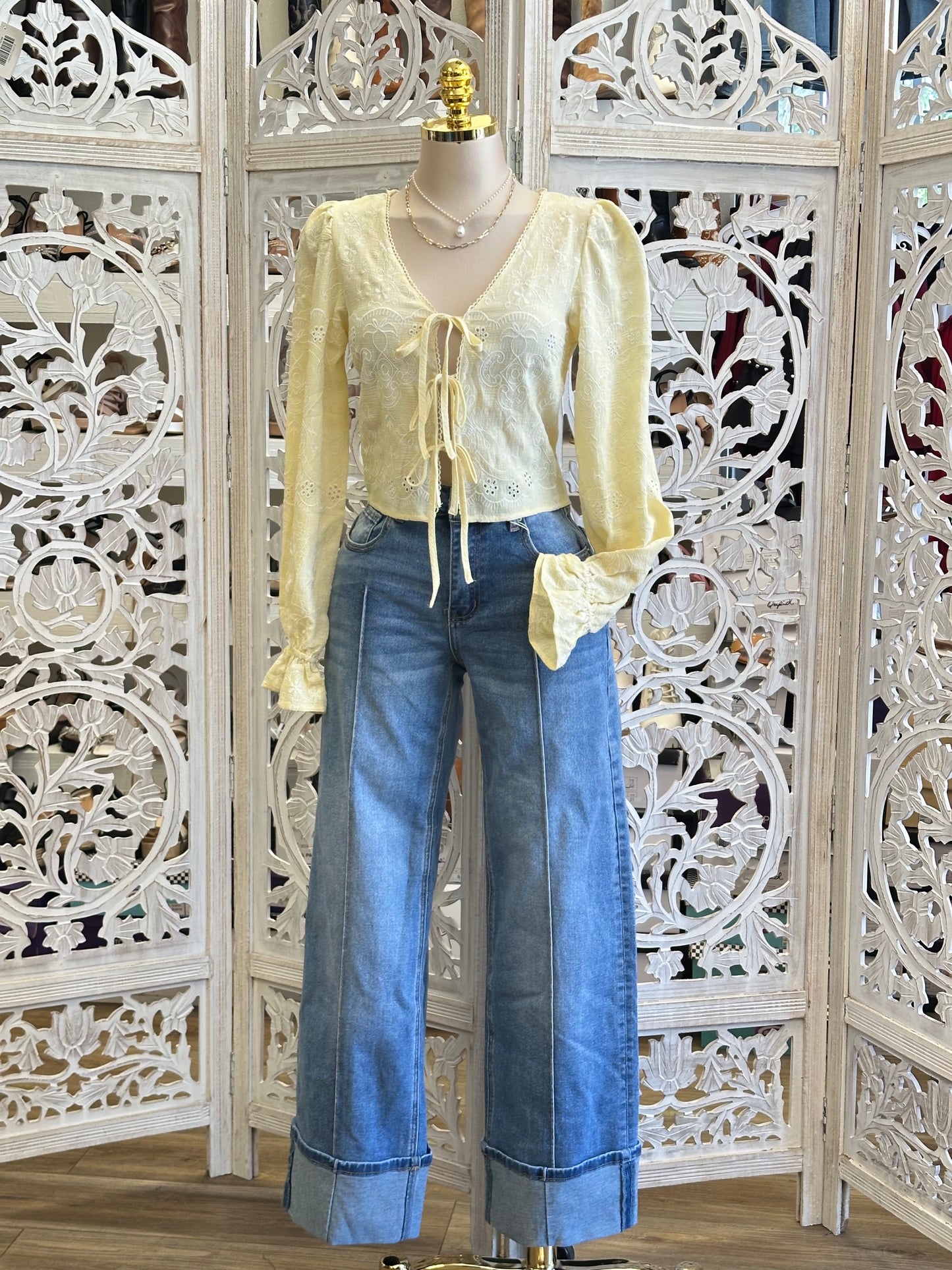 Butter Yellow Eyelet Blouse