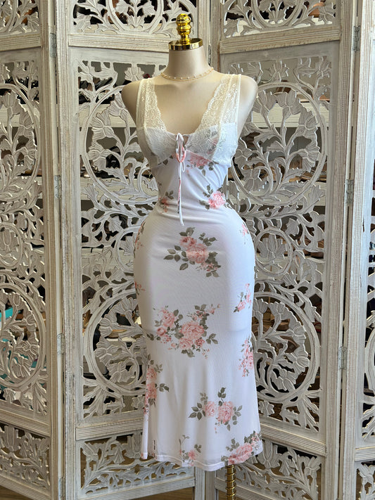 Lace Floral Pastel Midi Dress - Estira, Stretchy