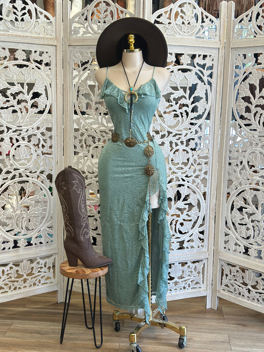 Sienna Turquoise Ruffle Dress- Stretchy, Estira