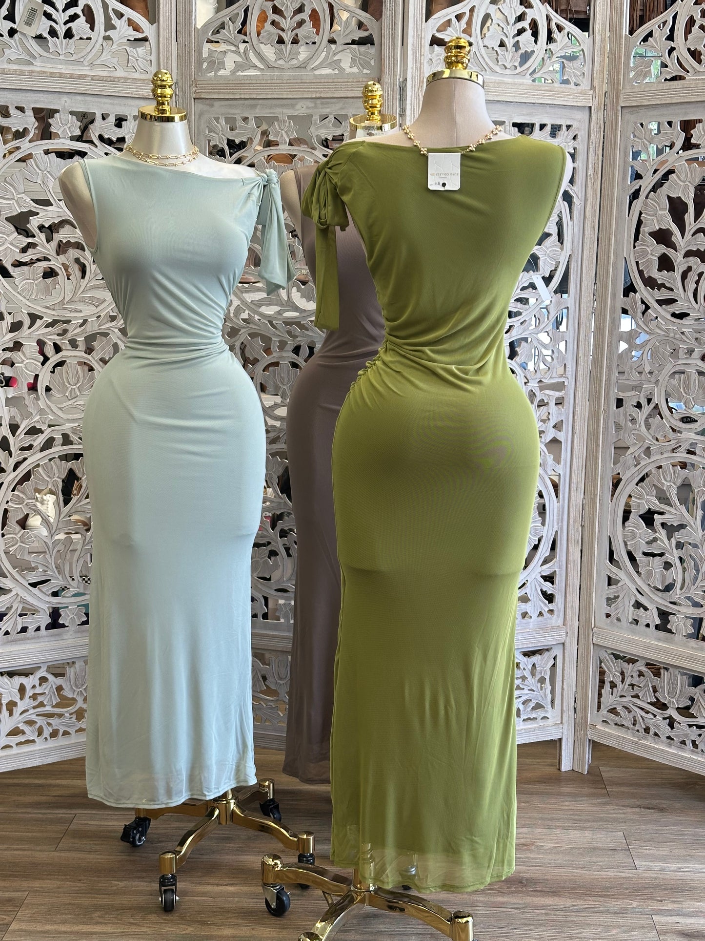Knotted Mesh Midi Dress- Stretchy, Estira