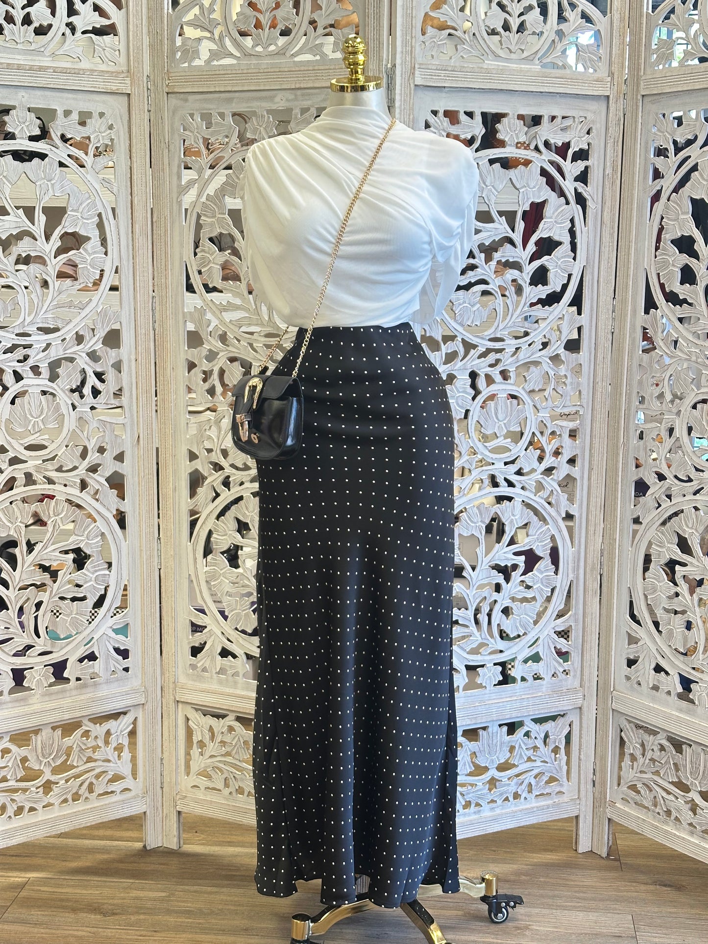 Polka Maxi Skirt-  Not Stretchy ,  No Estira