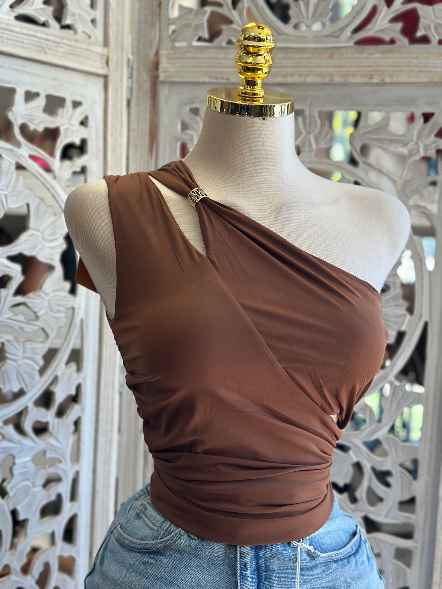 Asymmetrical Clasp Top- Estira, Stretchy