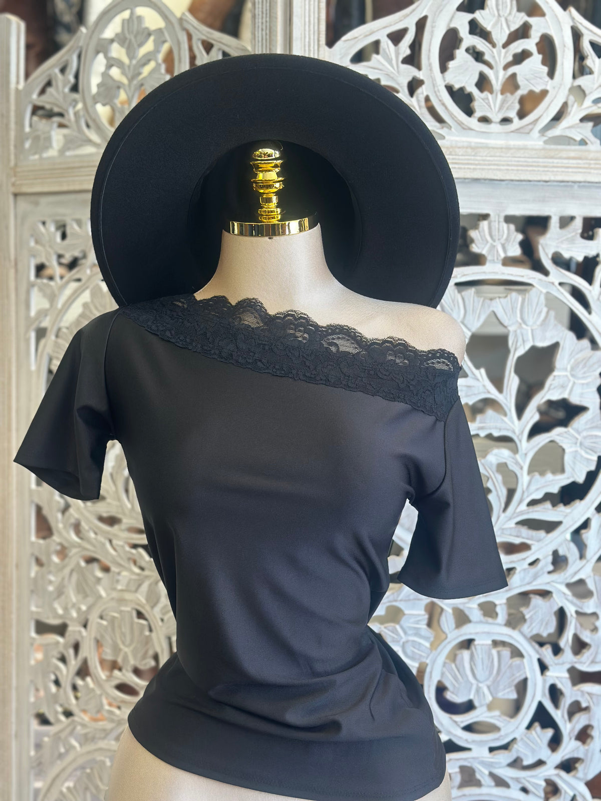 Sultry Silhouette Lace Accent Top -Stretchy, Estira