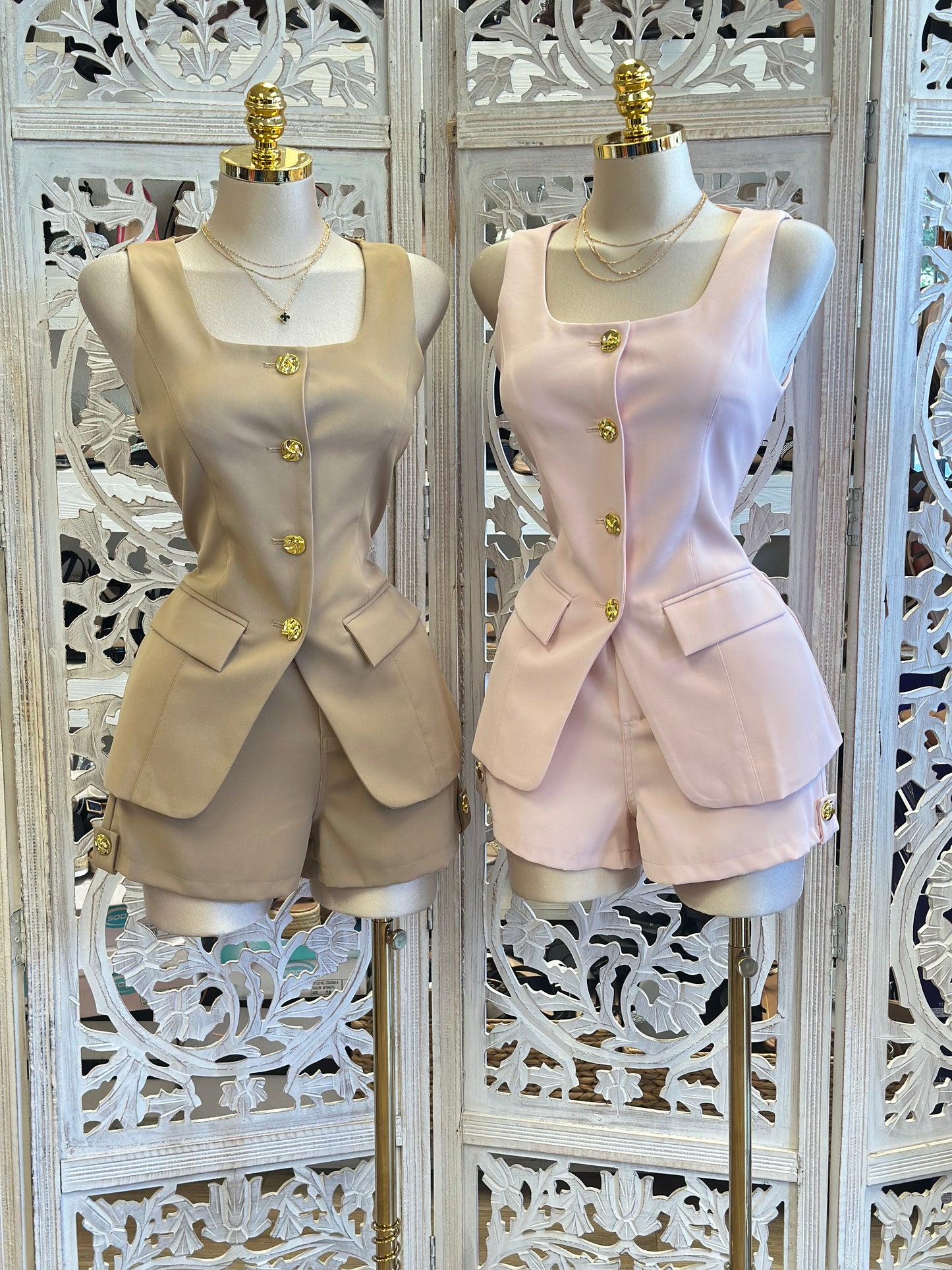 Gold Button Vest Set- No Estira, Not Stretchy