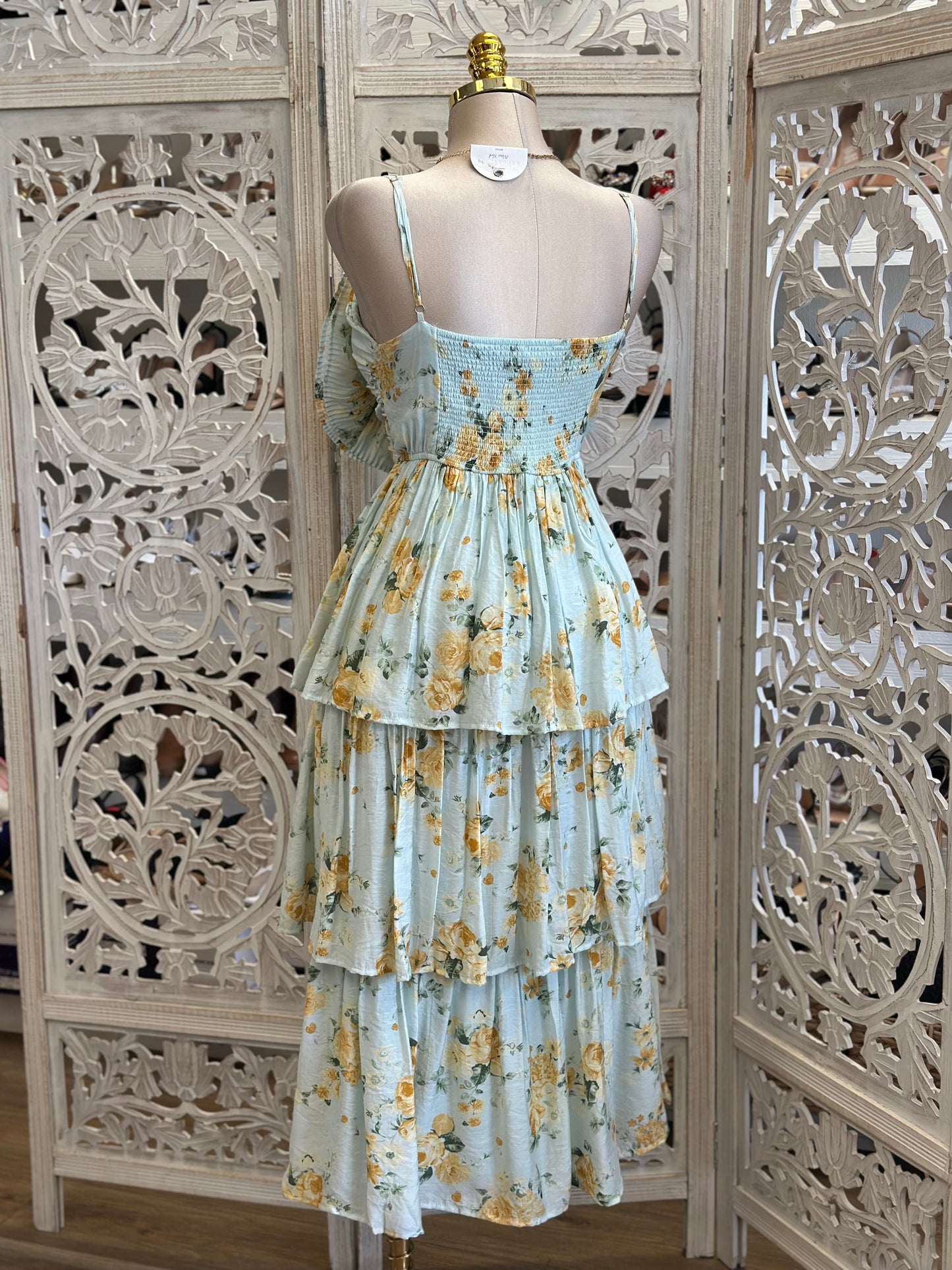 Floral Pleated Bow Dress - No Estira, Not Stretchy