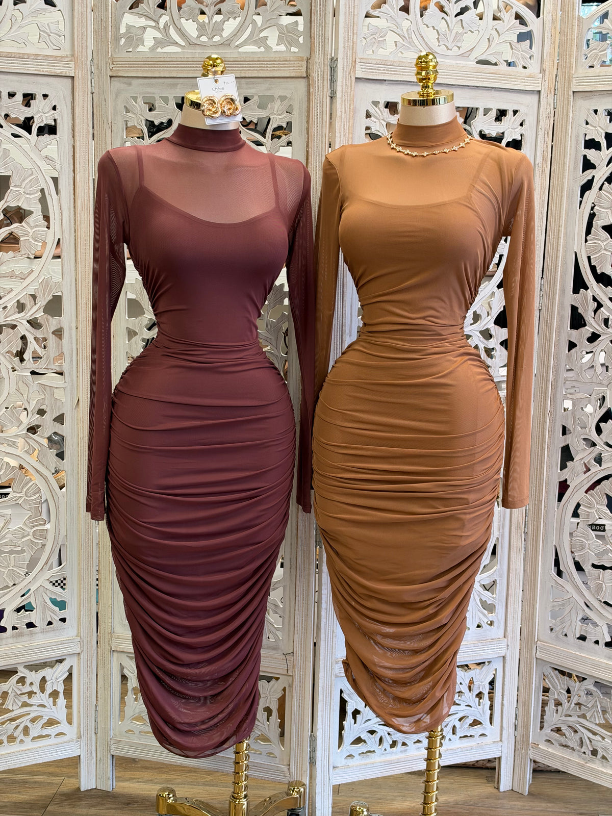 Solenne Mock-Neck Midi Dress- Estira , Stretchy