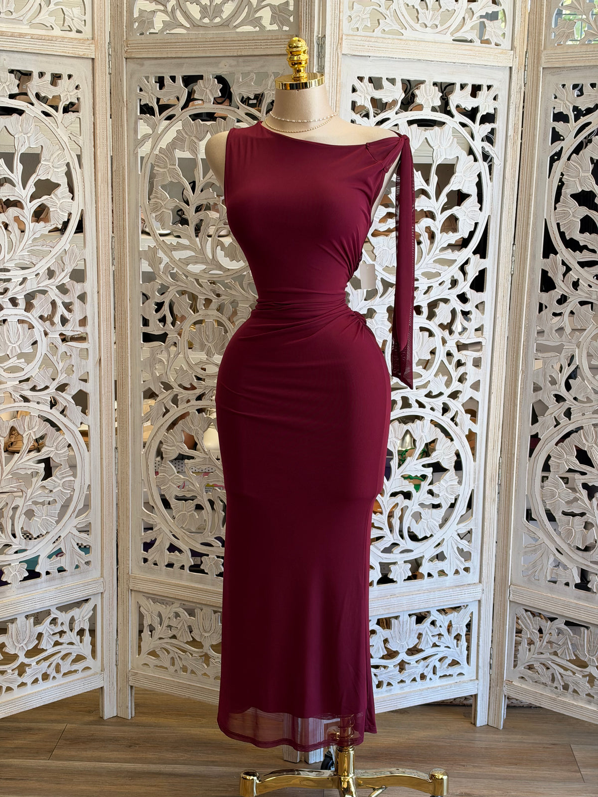 Velvet-Wine Solace Dress- Estira , Stretchy