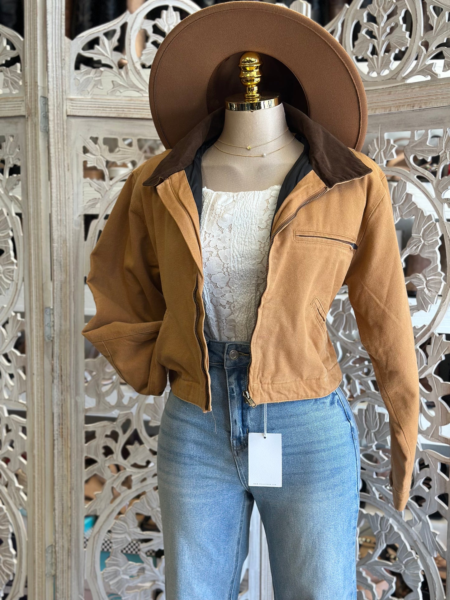 Corduroy Neck Brown Cropped Jacket