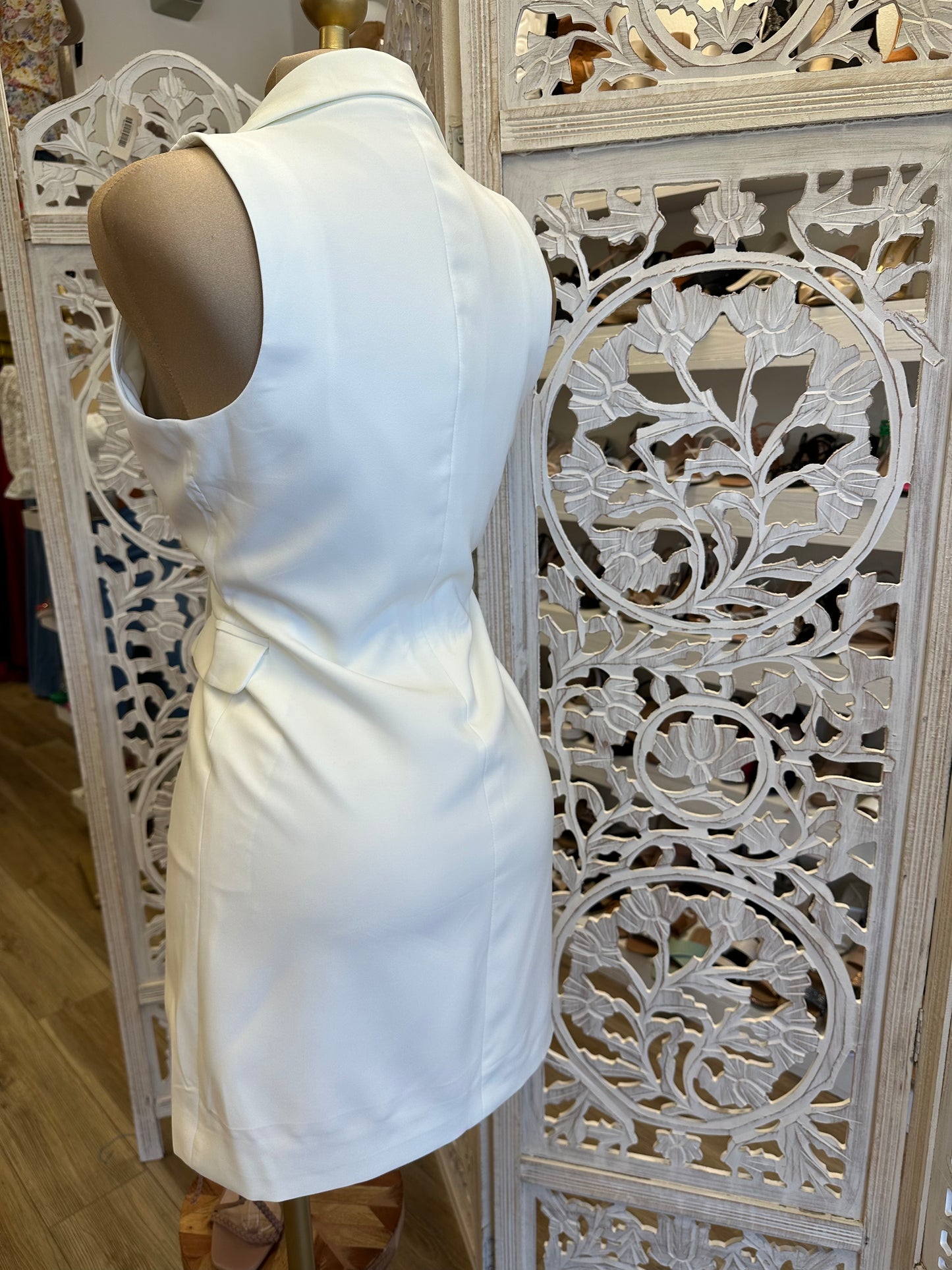 White Sleeveless Coat Dress