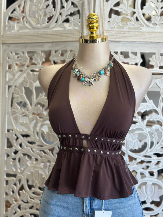 Split Studded Blouse- Estira, Stretchy