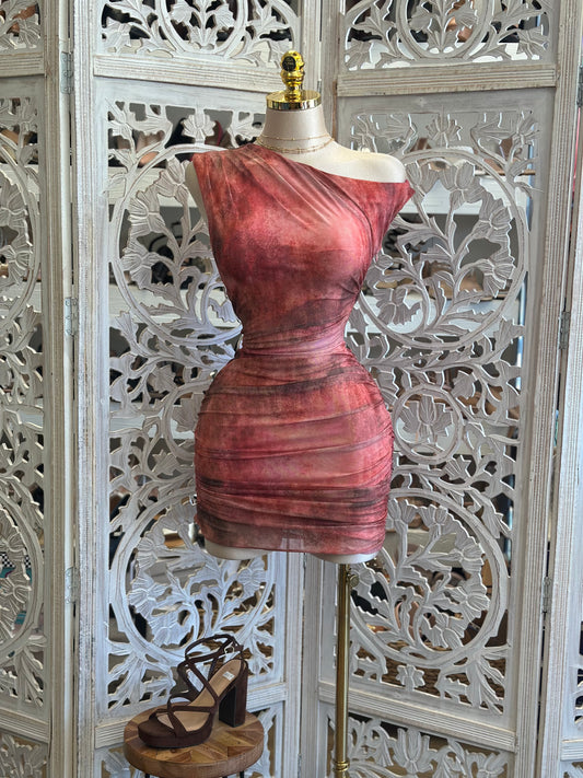 Asymmetrical Print Mini Dress- Stretchy, Estira