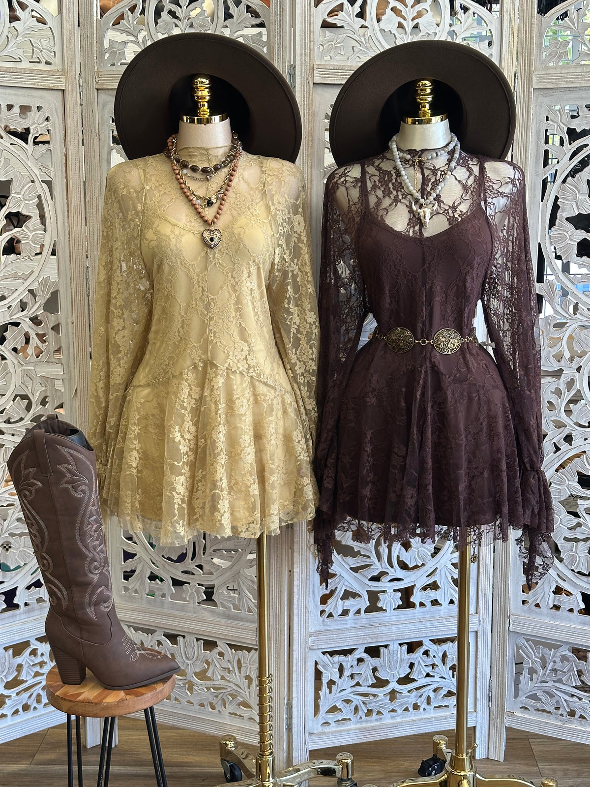 Desert Rose Sheer Lace Flared Mini Dress - Stretchy,Estira