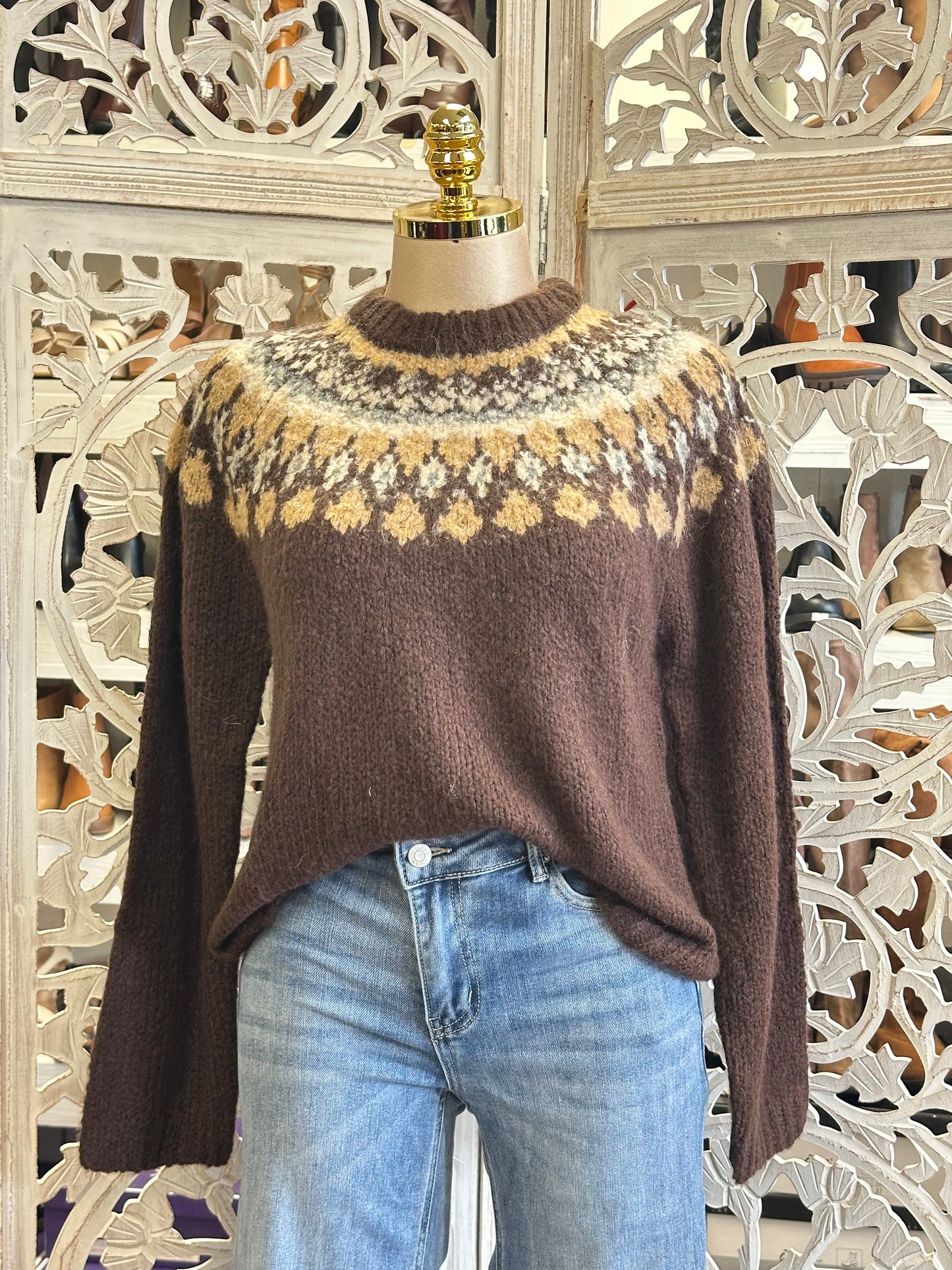 Brown Christmas Pattern Sweater