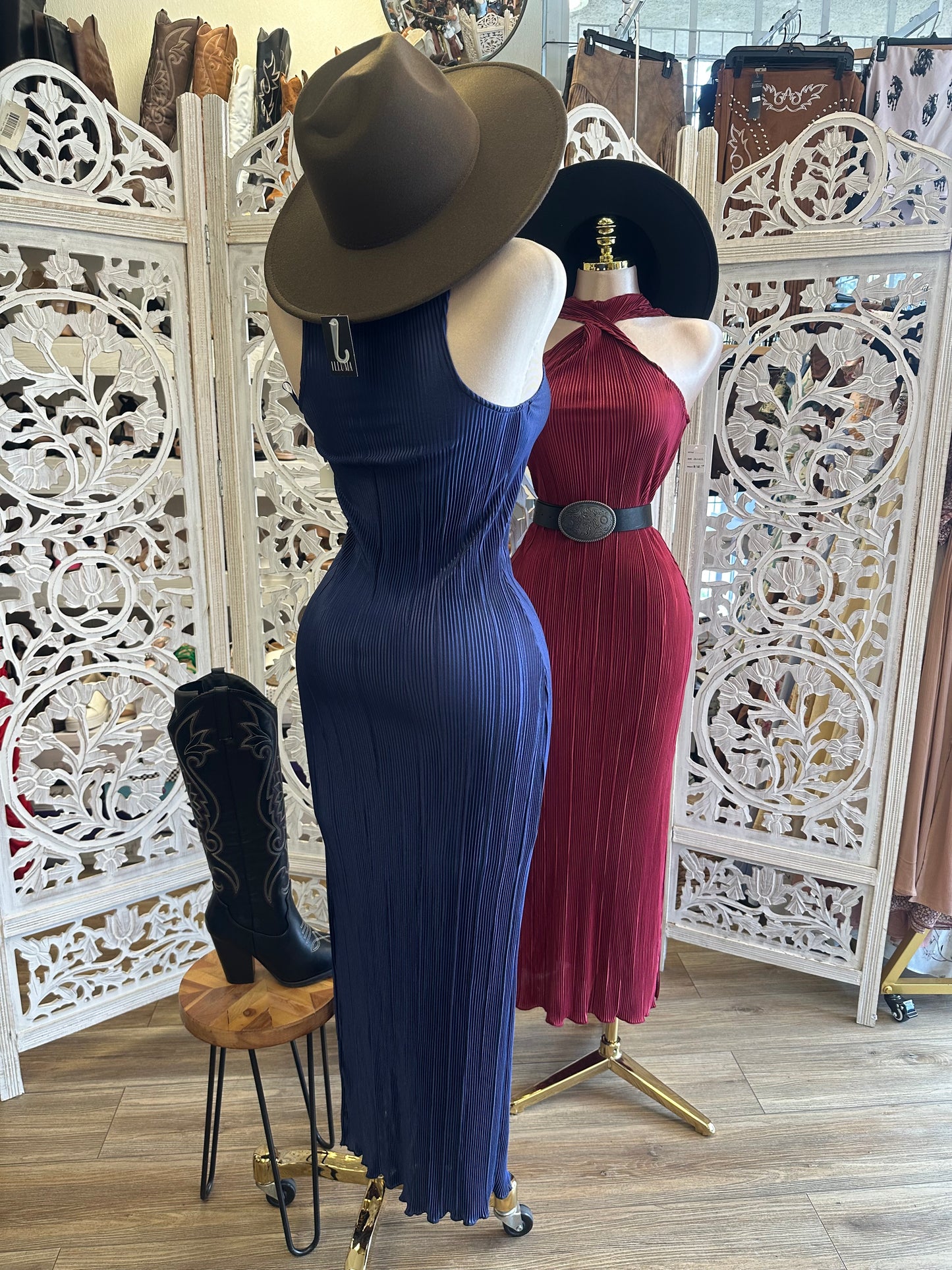 Twisted Pleated Midi Dress- Stretchy, Estira
