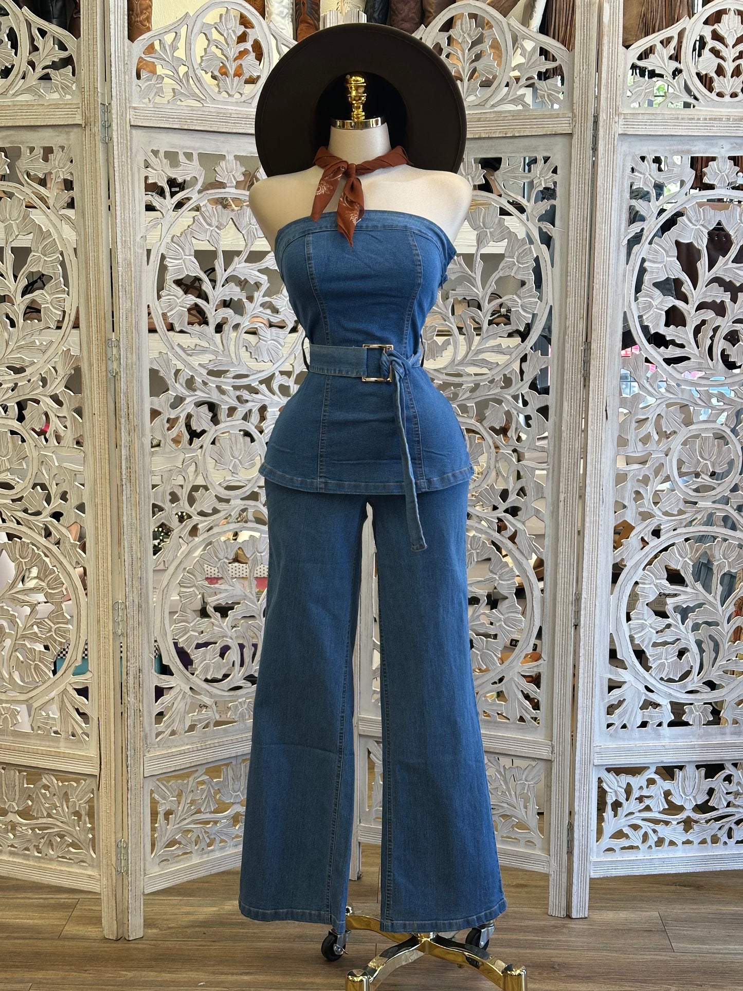 Denim Blouse and Pants Set- Stretchy, Estira