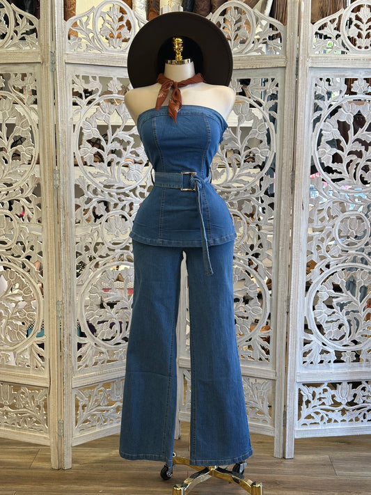 Denim Blouse and Pants Set- Stretchy, Estira
