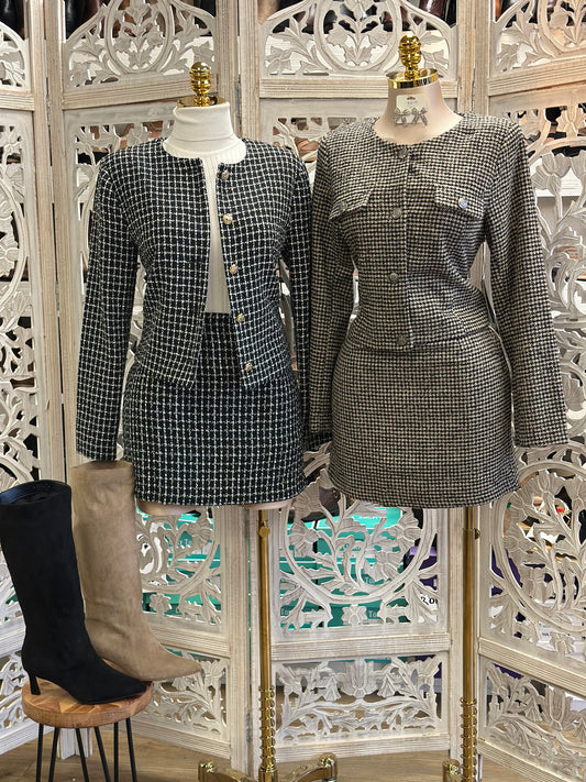 Houndstooth Blazer and Skirt Set - Not Stretchy, No Estira