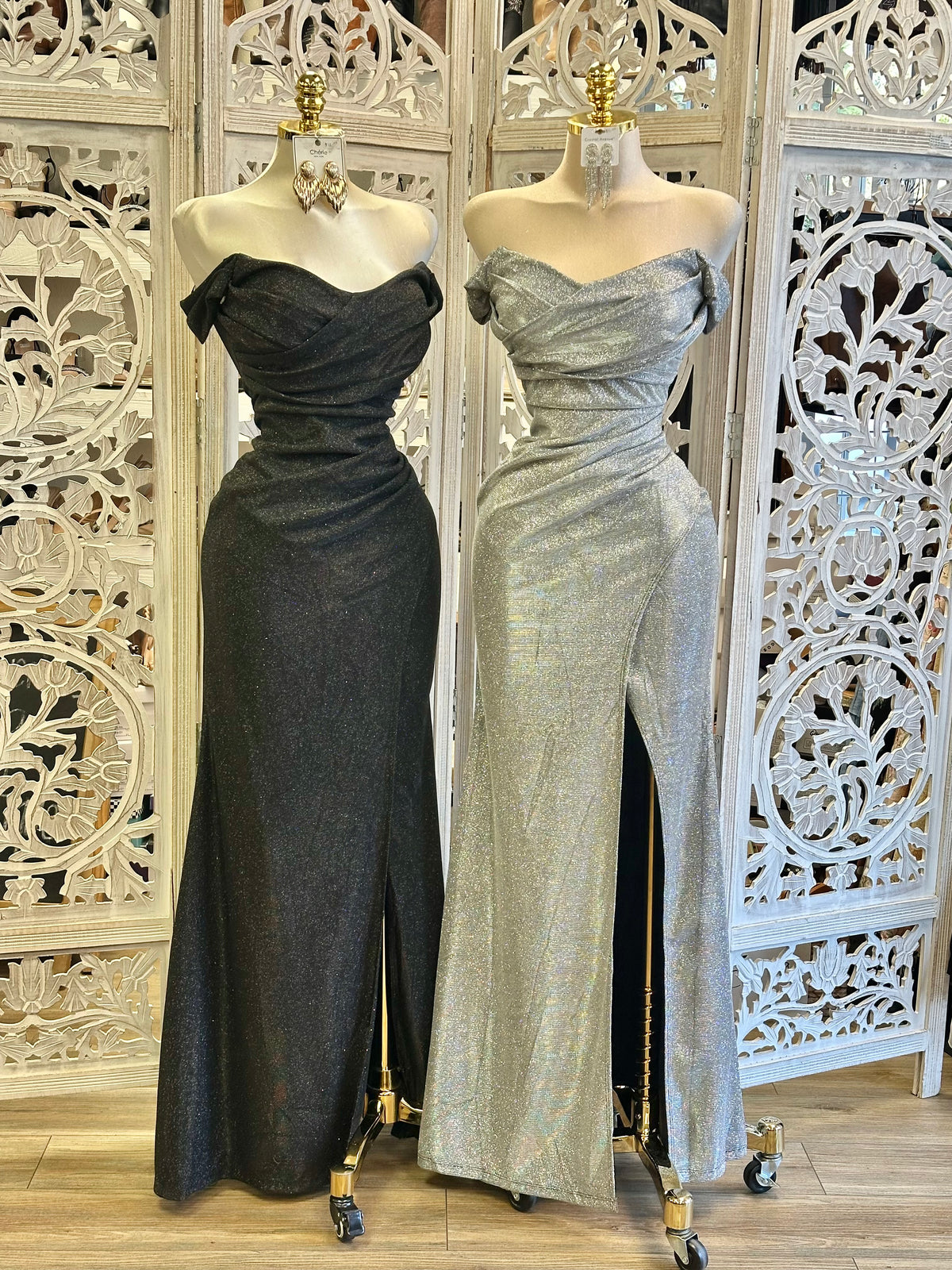 Starlight Off-Shoulder Maxi Dress - Stretchy,Estira