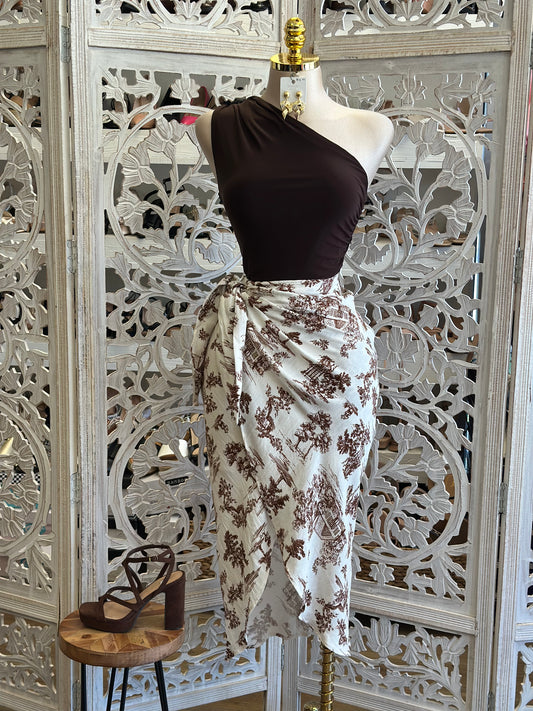 Wrapped Linen Pattern Skirt-  Not Stretchy , No Estira