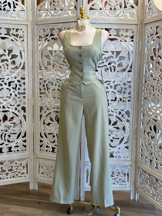 Sage Vest and Trouser Set - No Estira, Not Stretchy