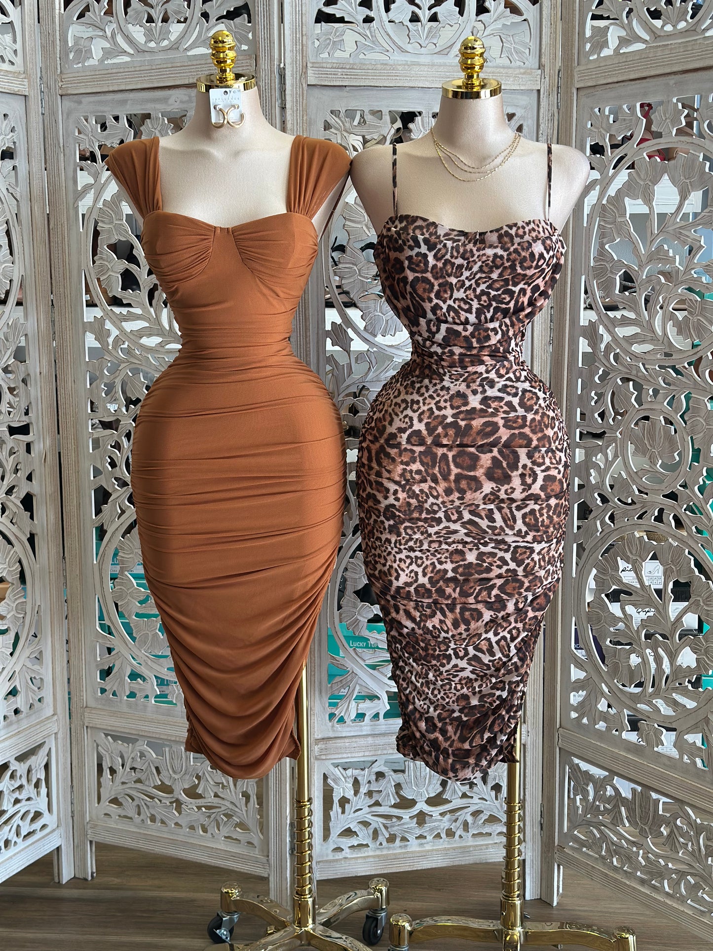 Rust Midi Square Neck Dress- Stretchy,Estira