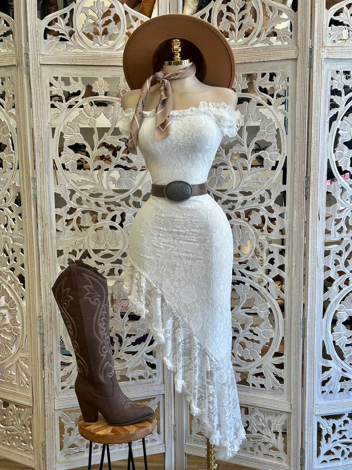 White High Low Lace Dress- Stretchy, Estira
