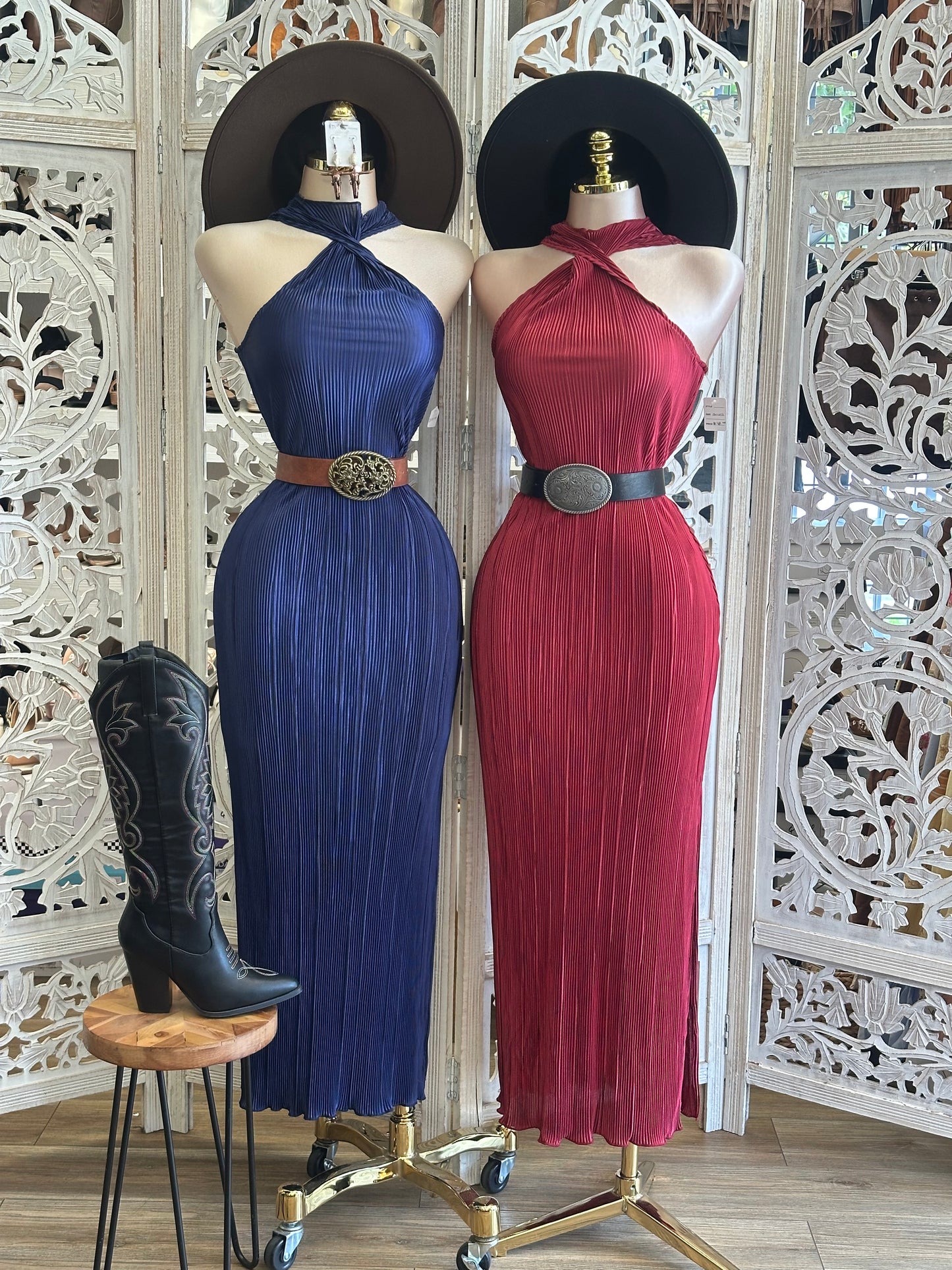 Twisted Pleated Midi Dress- Stretchy, Estira
