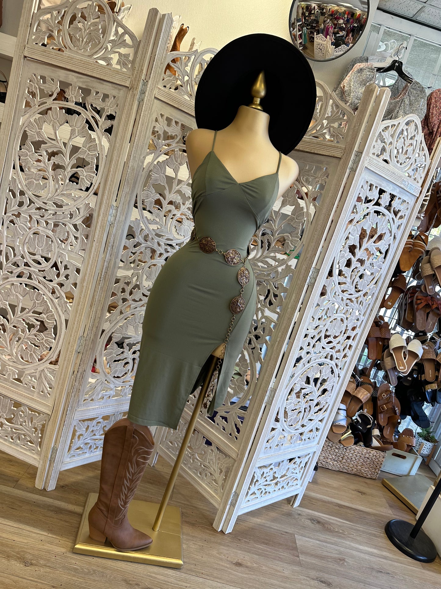Olive Triangle Slit Midi Dress