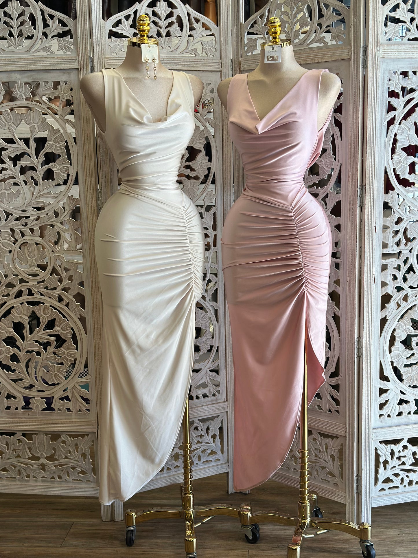 Cowl Neck Ruched Dress- Stretchy,Estira