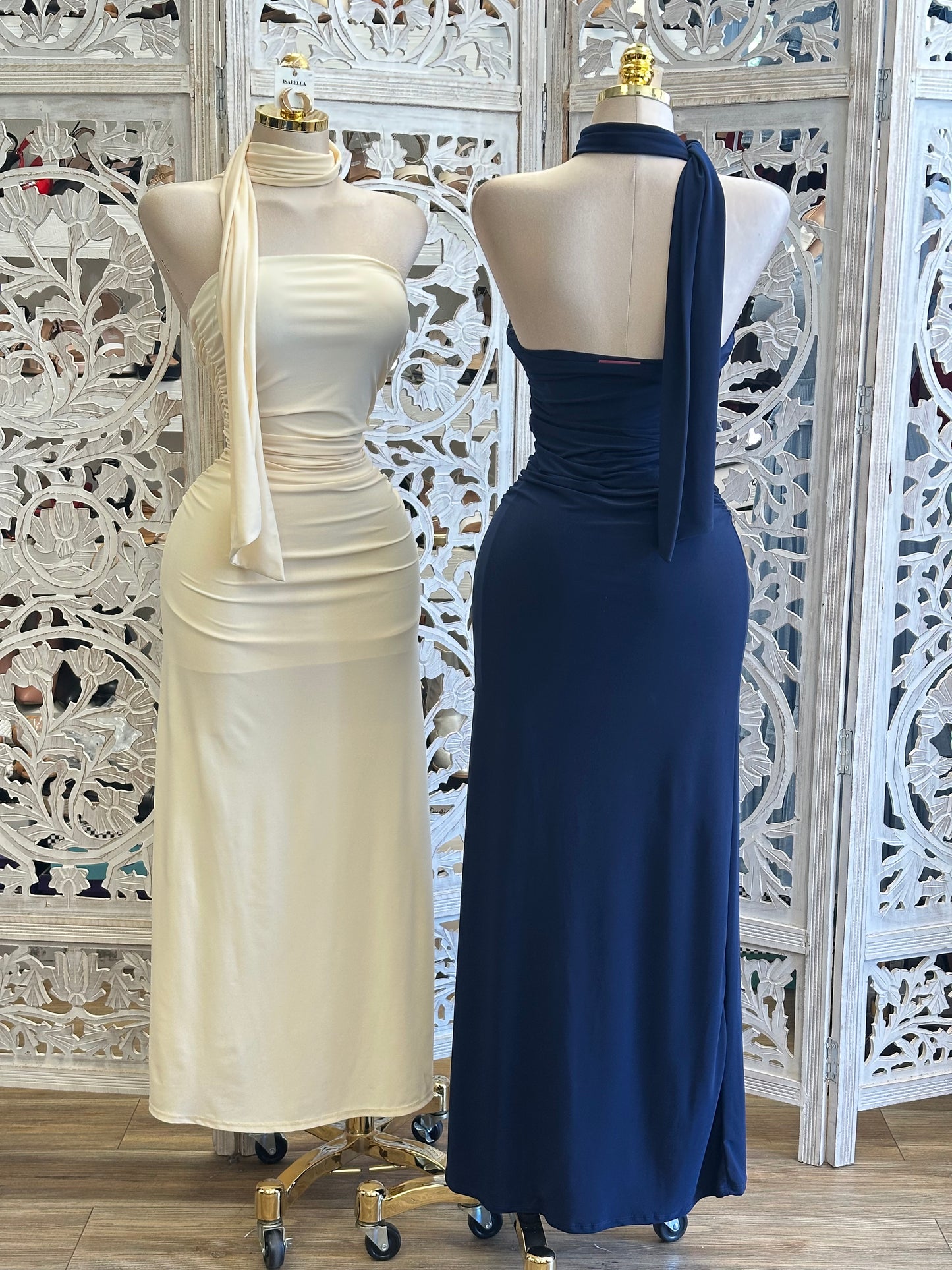 Scarfed Midi Formal Dress -Estira, Stretchy