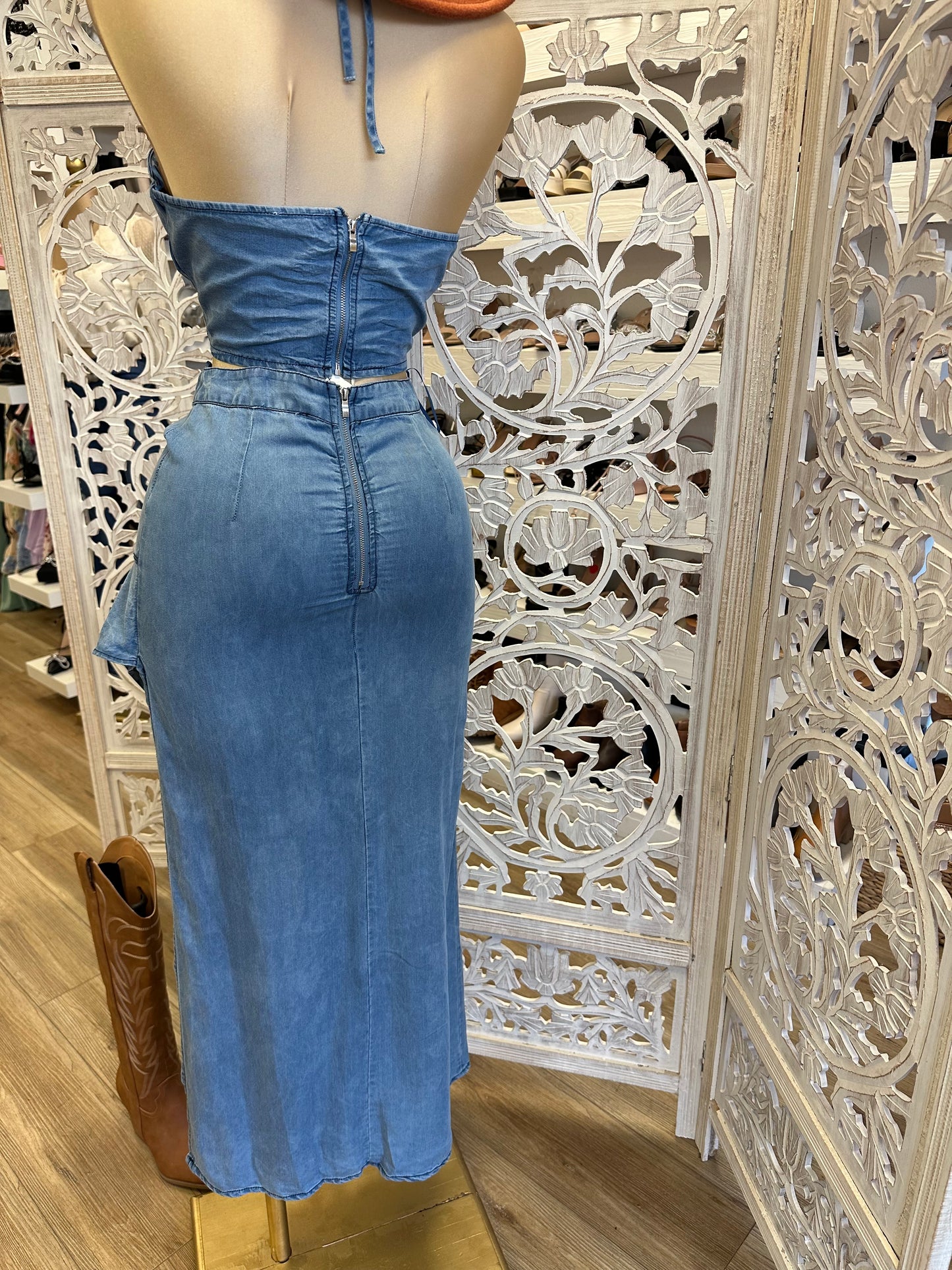 Rose Detail Denim Set- Not Stretchy