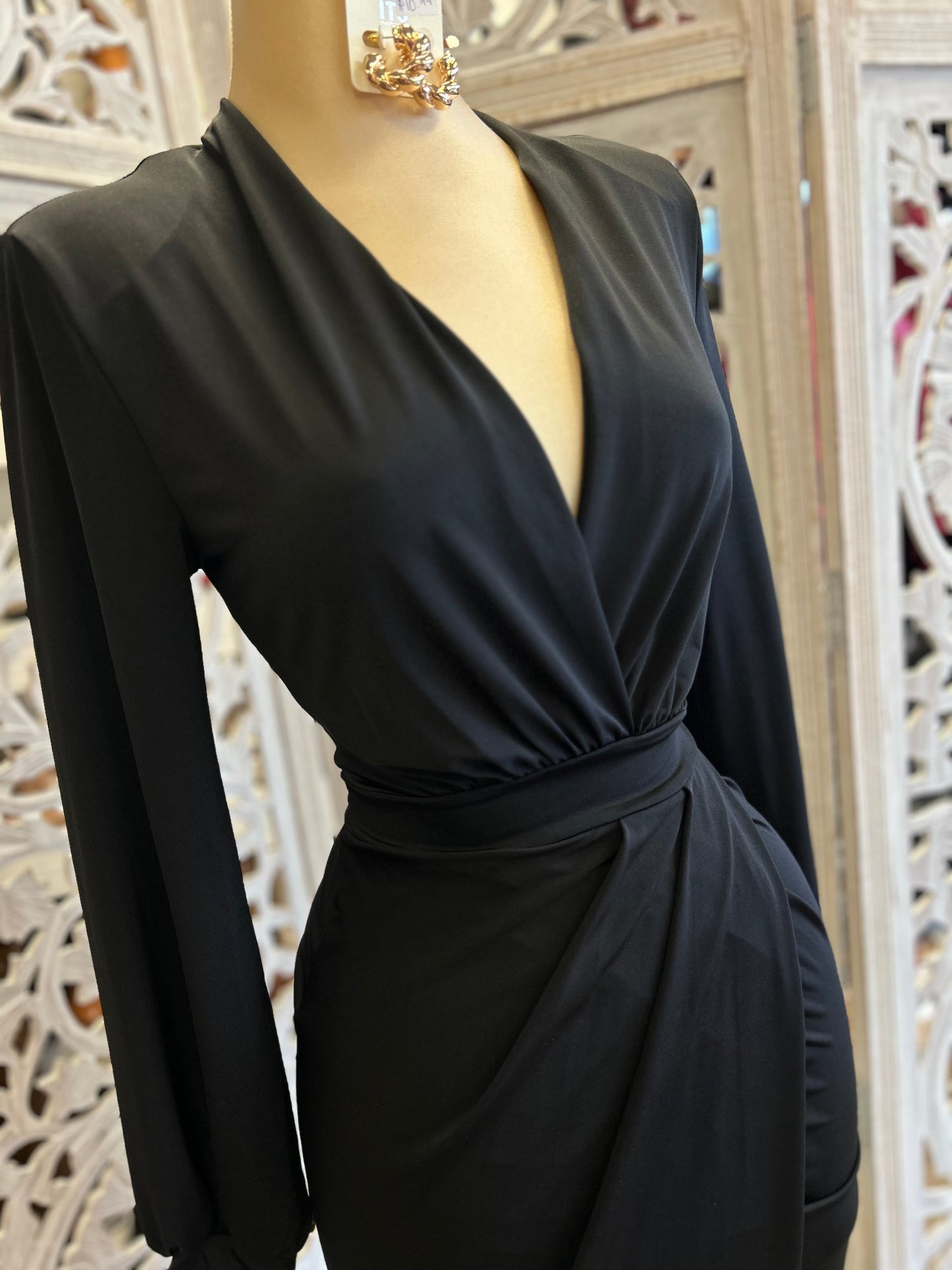 Black  Draped Midi Dress- Very Stretchy