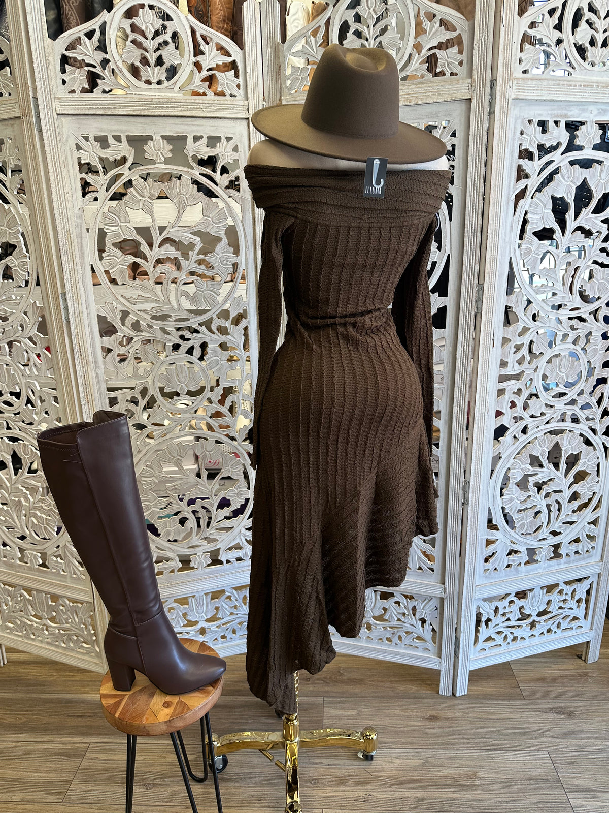 Simone Ribbed Knit Dress- Estira , Stretchy