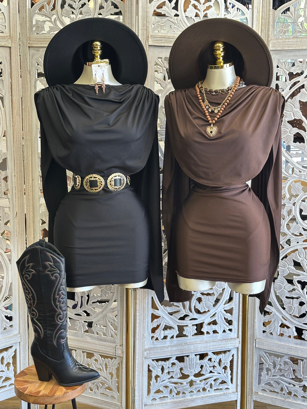 Onyx Hourglass Cape Dress - Stretchy,Estira
