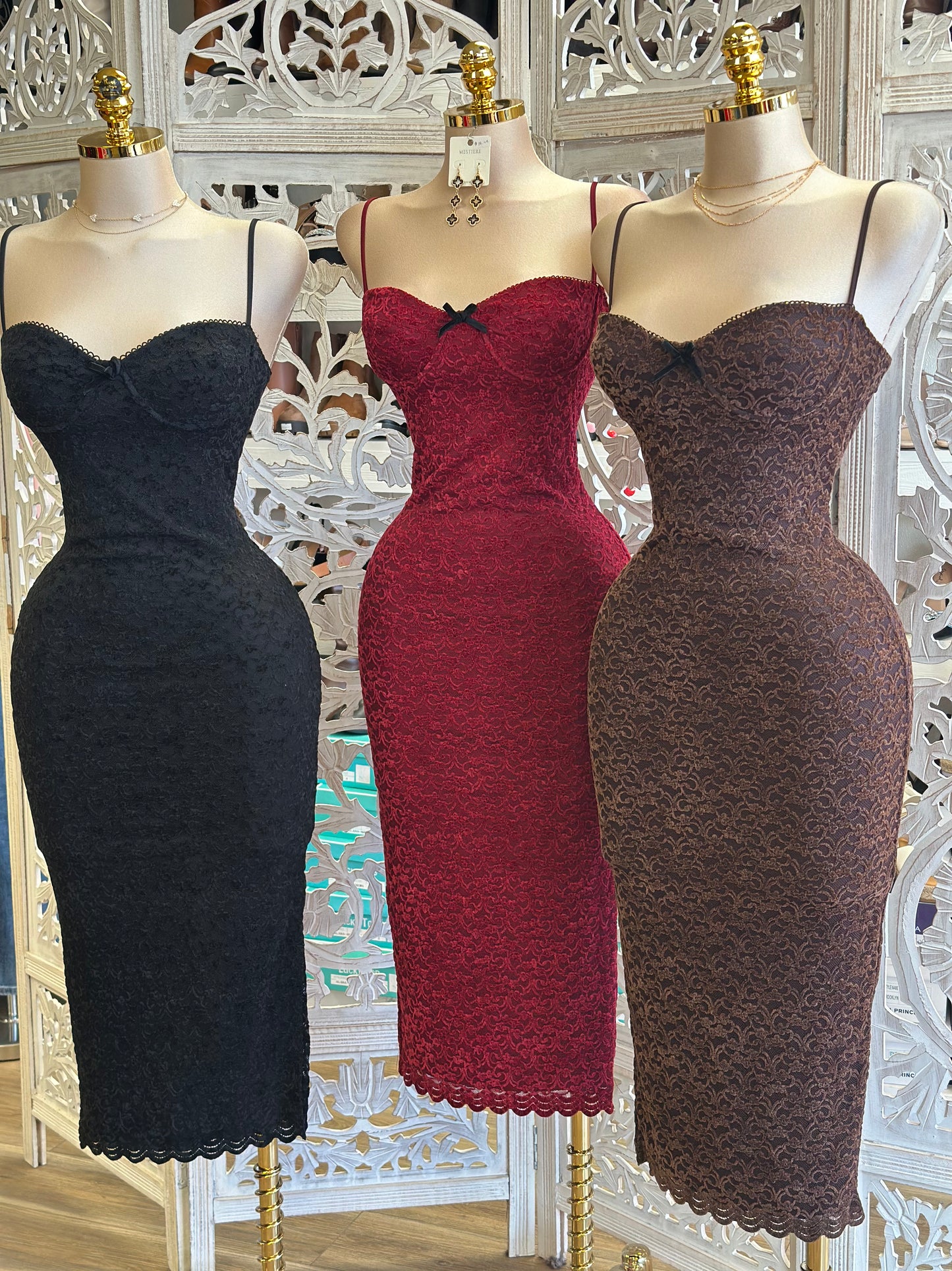 Lace Ribbon Cami Dress- Slightly Stretchy,Estira Poco