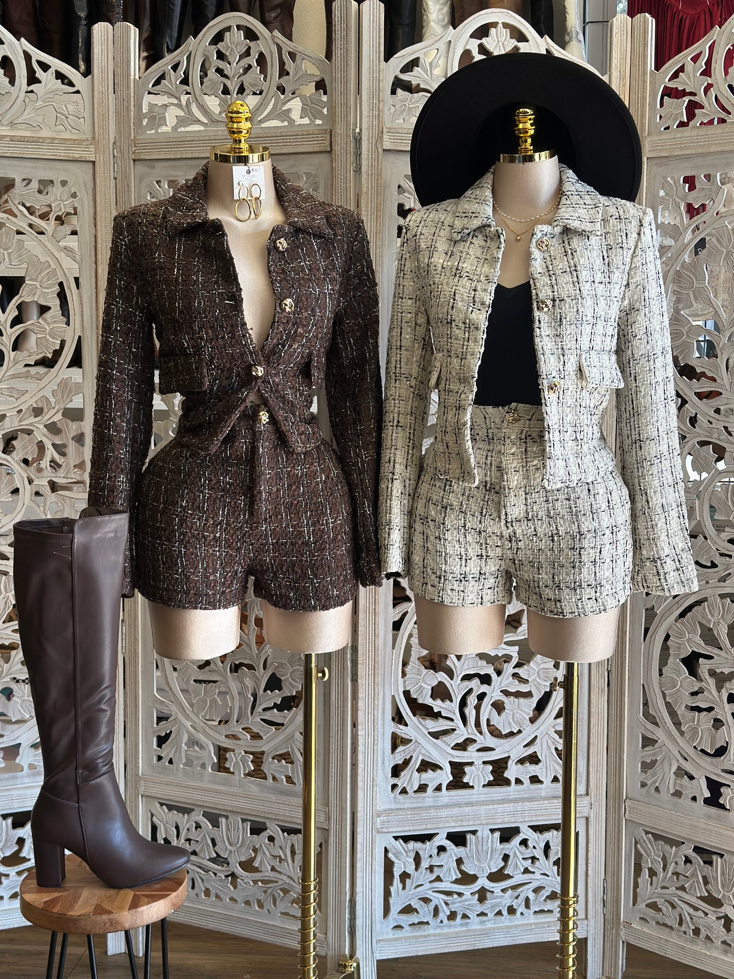 Houndstooth Shorts Set - No Estira ,Not Stretchy