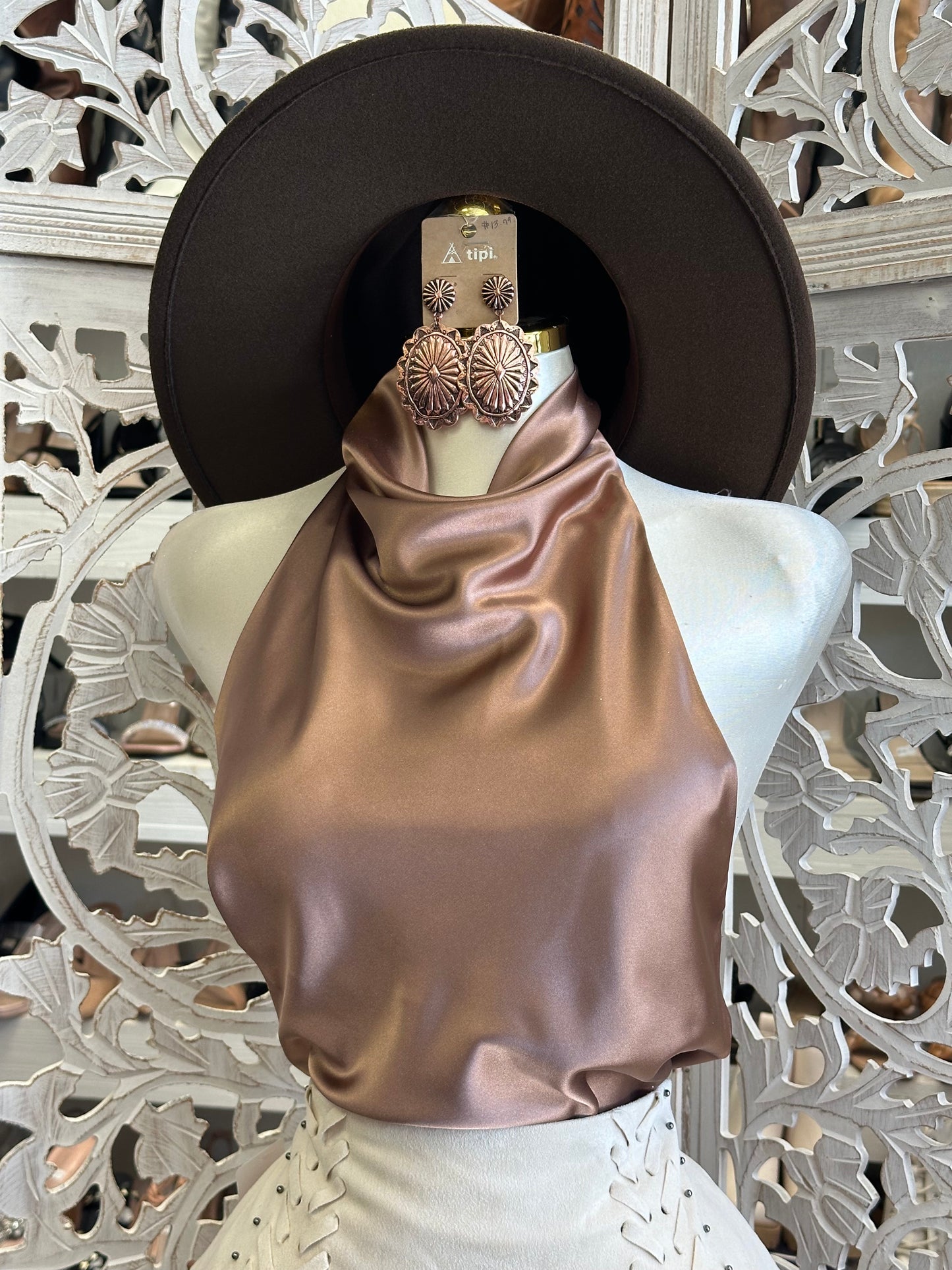 Champagne Kiss Satin Halter Blouse