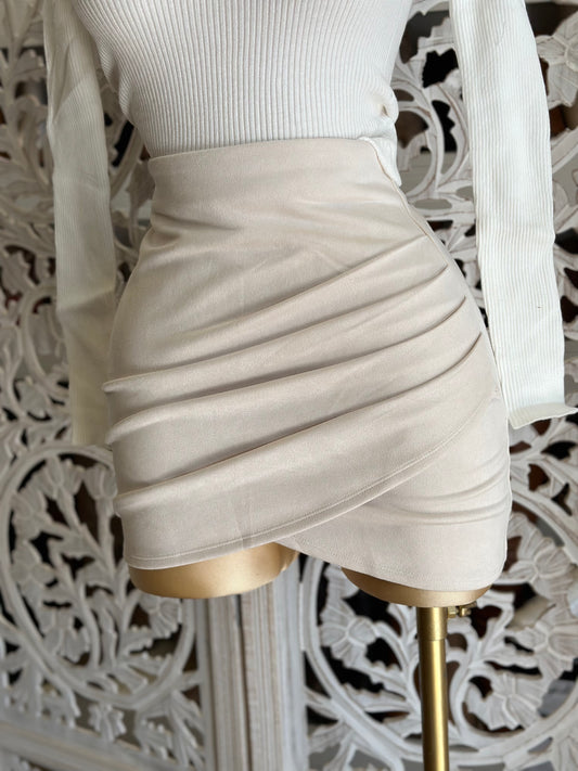 Ivory Suede Draped Mini Skirt