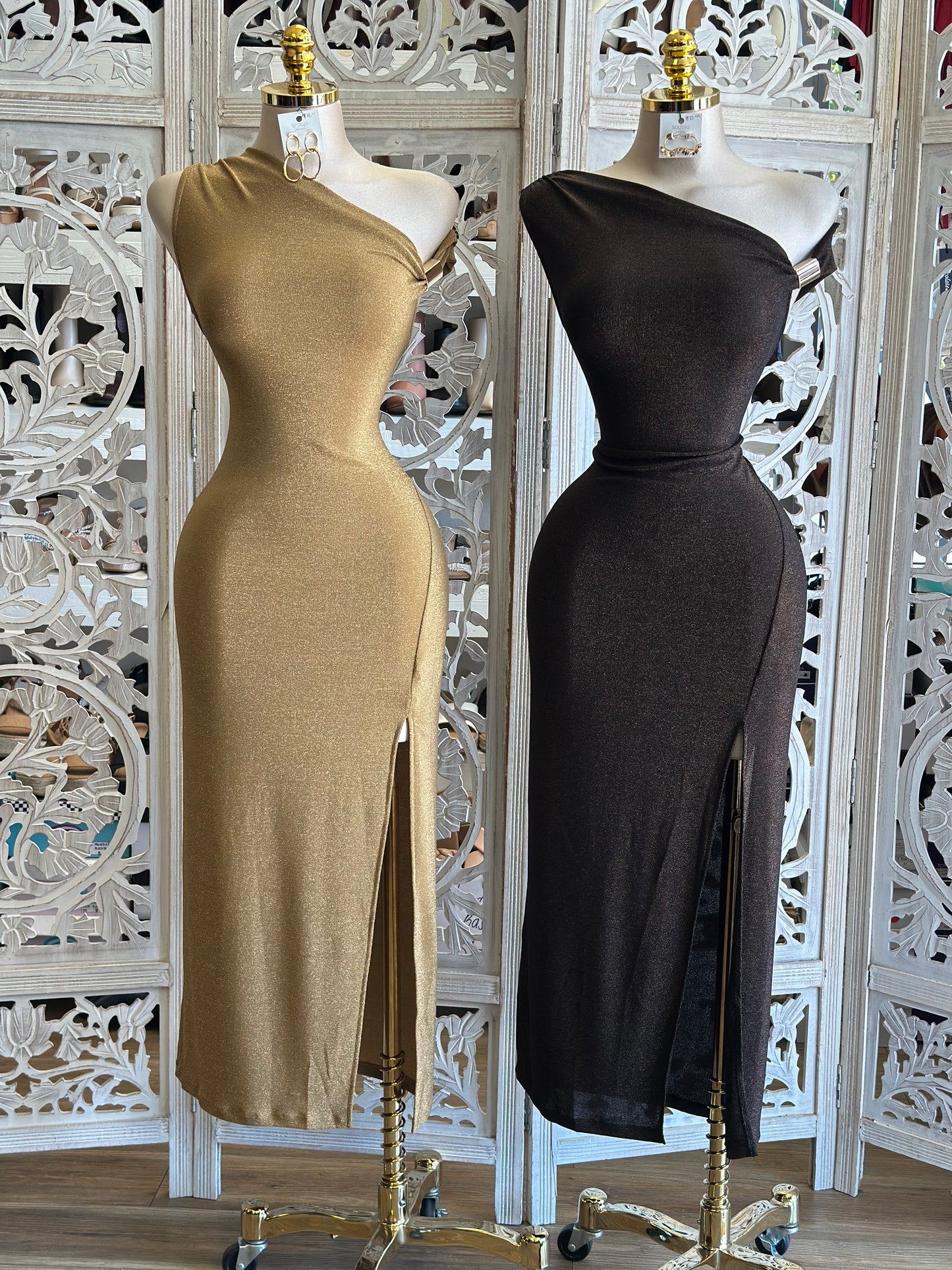 Asymmetrical Glittery Midi Dress- Stretchy,Estira